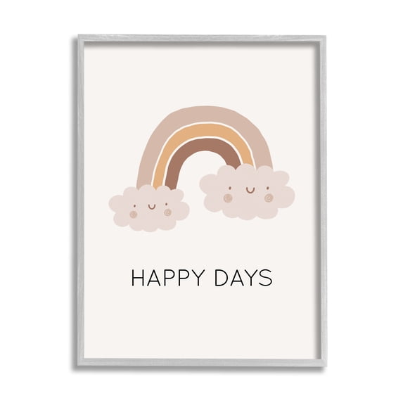Stupell Industries Happy Days Rainbow Nature Painting Gray Framed Art Print Wall Art, 24 x 30