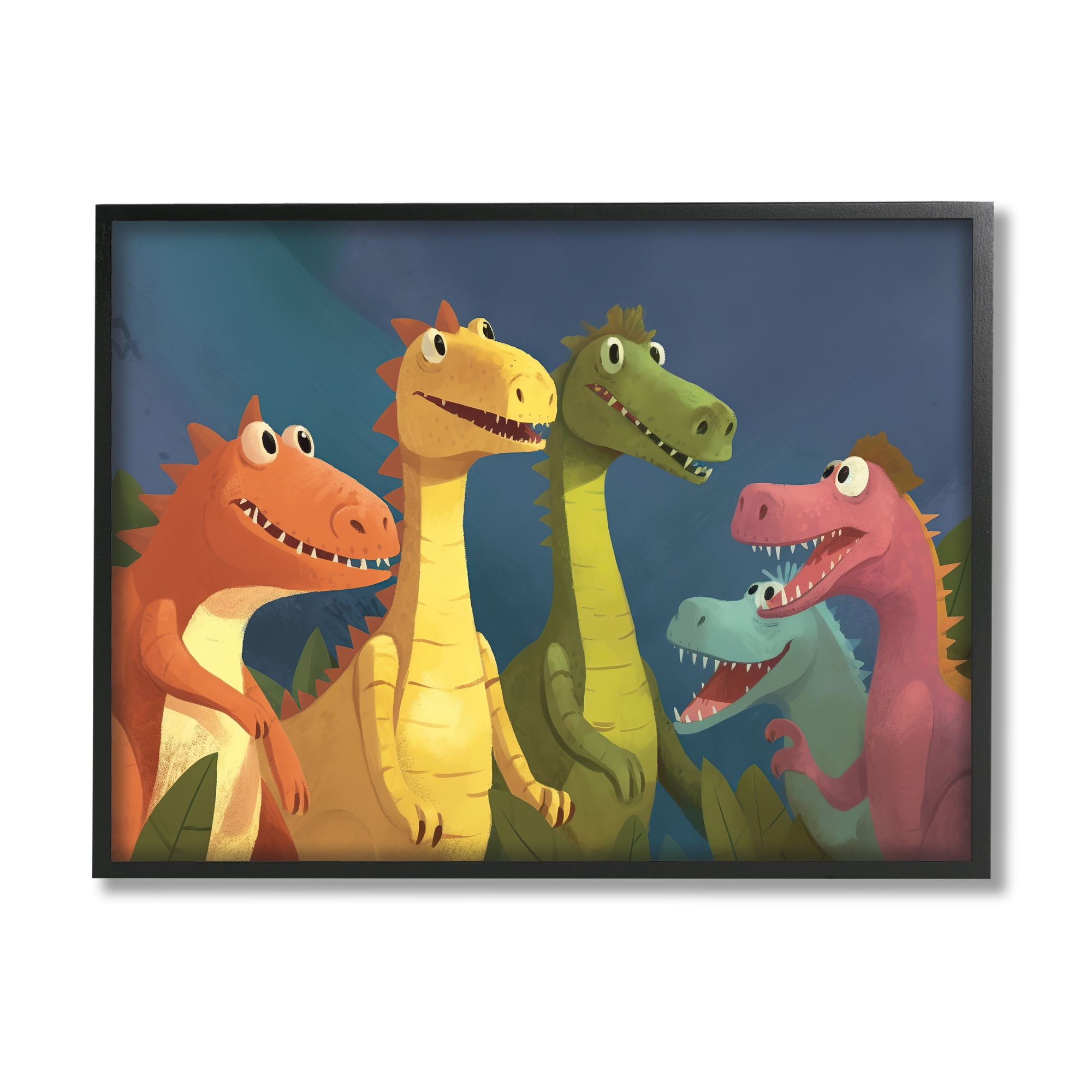 Stupell Industries Happy Dinosaur Friends Animals & Insects Painting Black Framed Art Print Wall Art, 14 x 11