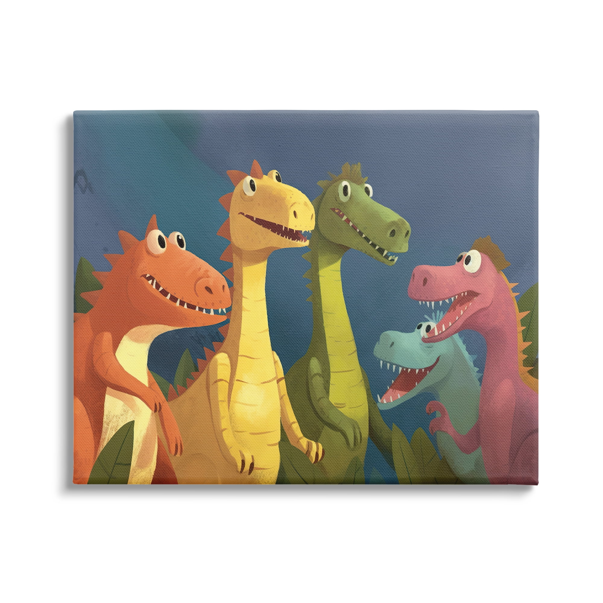 Stupell Industries Happy Dinosaur Friends Animals & Insects Painting Gallery Wrapped Canvas Print Wall Art, 30 x 24