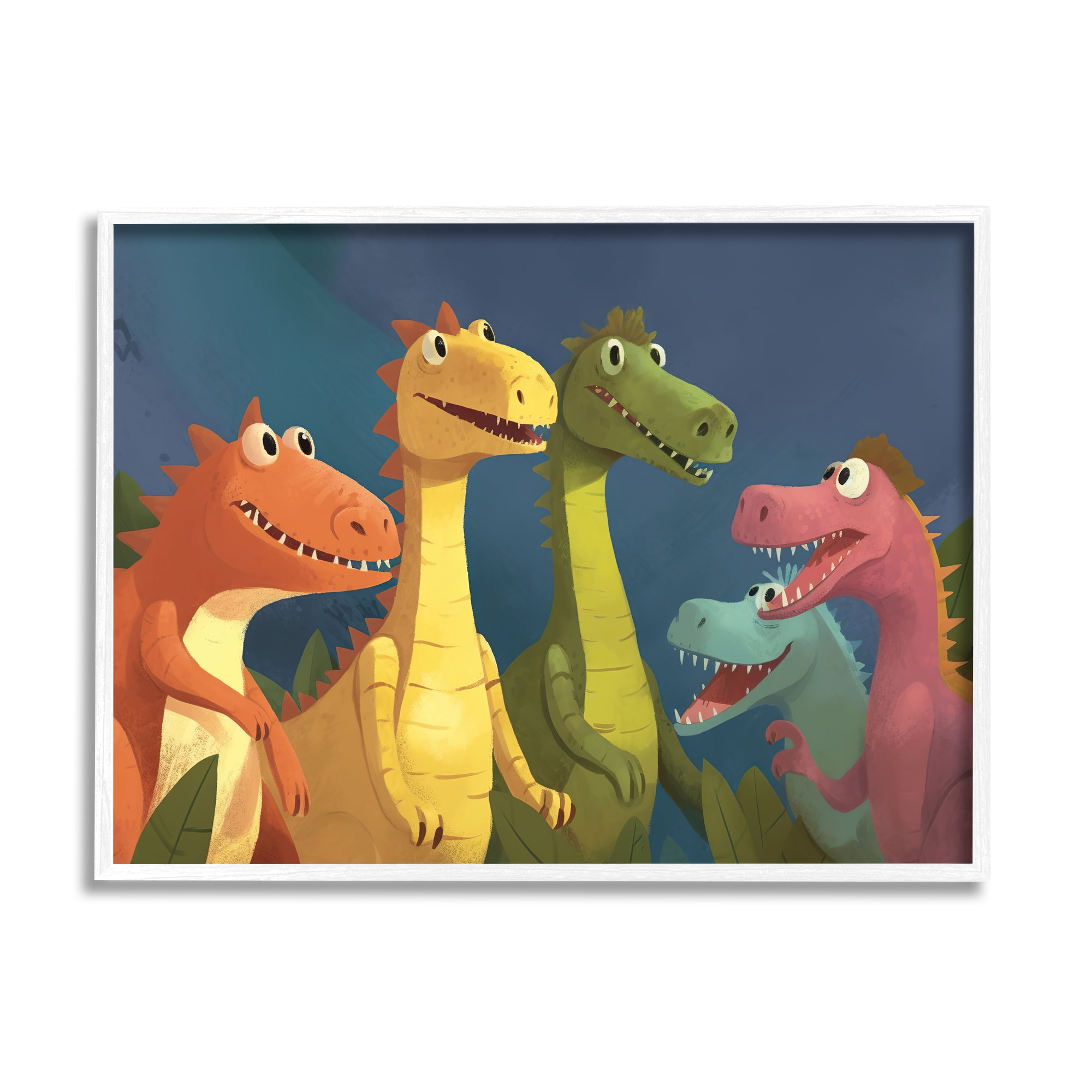 Stupell Industries Happy Dinosaur Friends Animals & Insects Painting White Framed Art Print Wall Art, 30 x 24