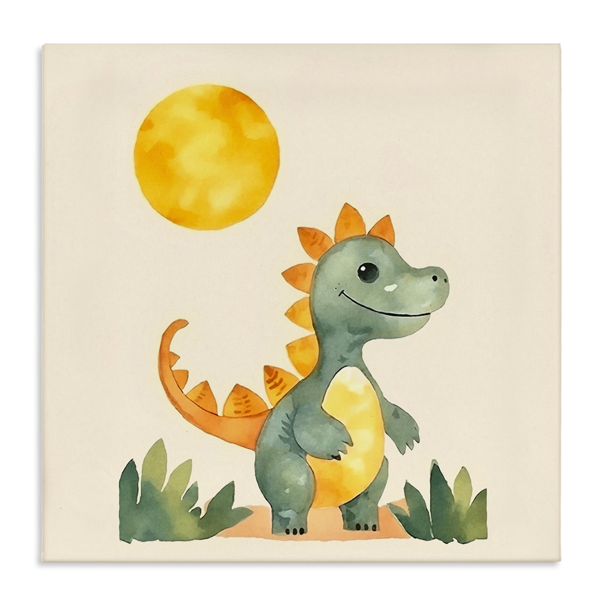 Stupell Industries Happy Dinosaur & Sun Animals Painting Wrapped Canvas Art Print Wall Art, 17 x 17