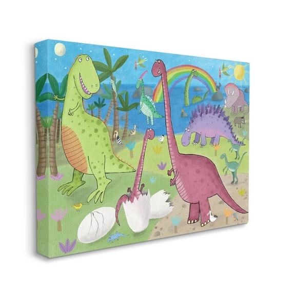 Stupell Industries Happy Dinosaurs Playing by Rainbow Illustration,24 x 30,Designed by Carla Daly