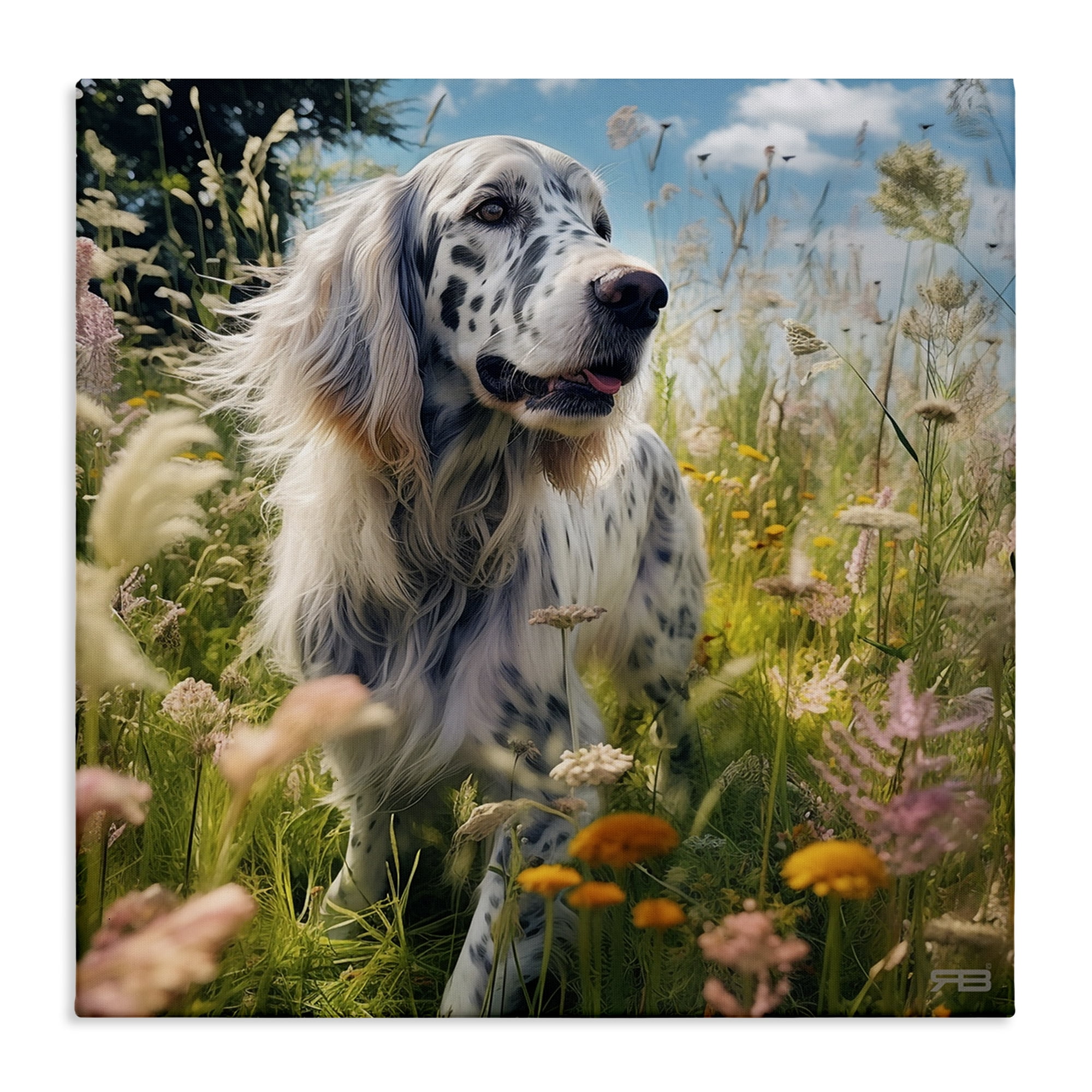 Stupell Industries Happy Dog Among Flowers Landscape Painting Gallery Wrapped Canvas Art Print Wall Art, 24 x 24