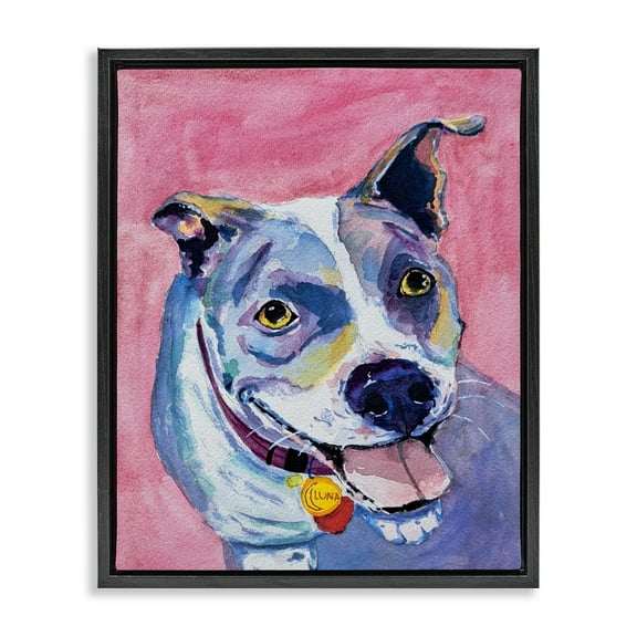 Happy Dog Expression Black Floating Frame Canvas Art, 17 x 21, Made In USA