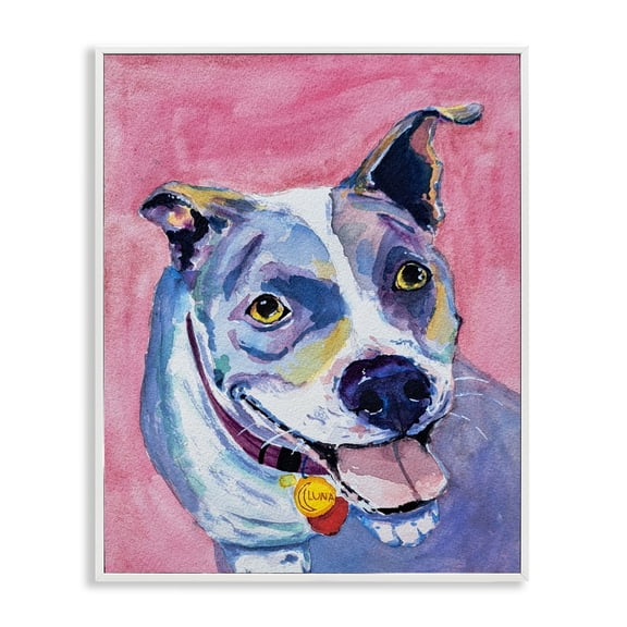 Stupell Industries Happy Dog Expression White Framed Giclee Art, design by Tatiana Roberts