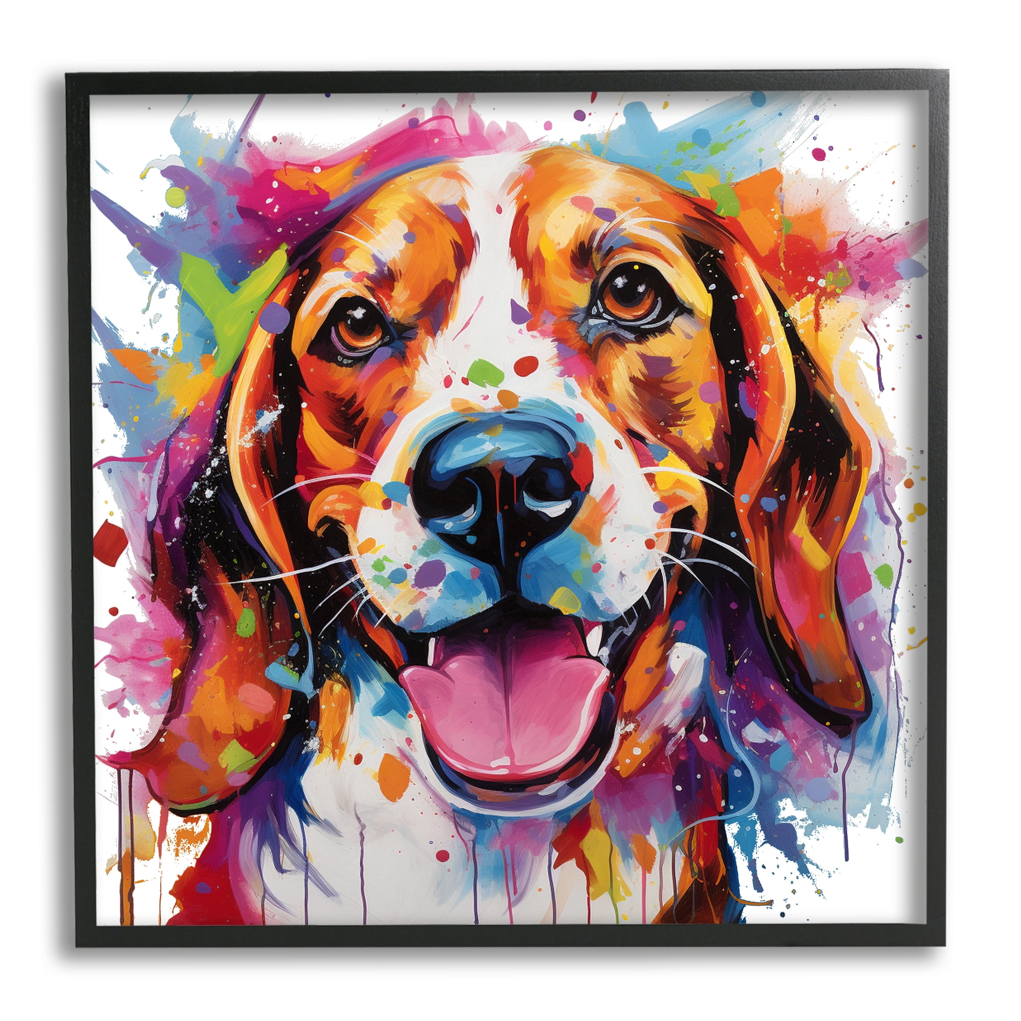 Stupell Industries Happy Dog Modern Splash Animals & Insects Painting Black Framed Art Print Wall Art, 12 x 12