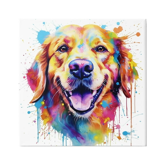 Stupell Industries Happy Dog Paint Drip Animals & Insects Painting Gallery Wrapped Canvas Art Print Wall Art, 36 x 36