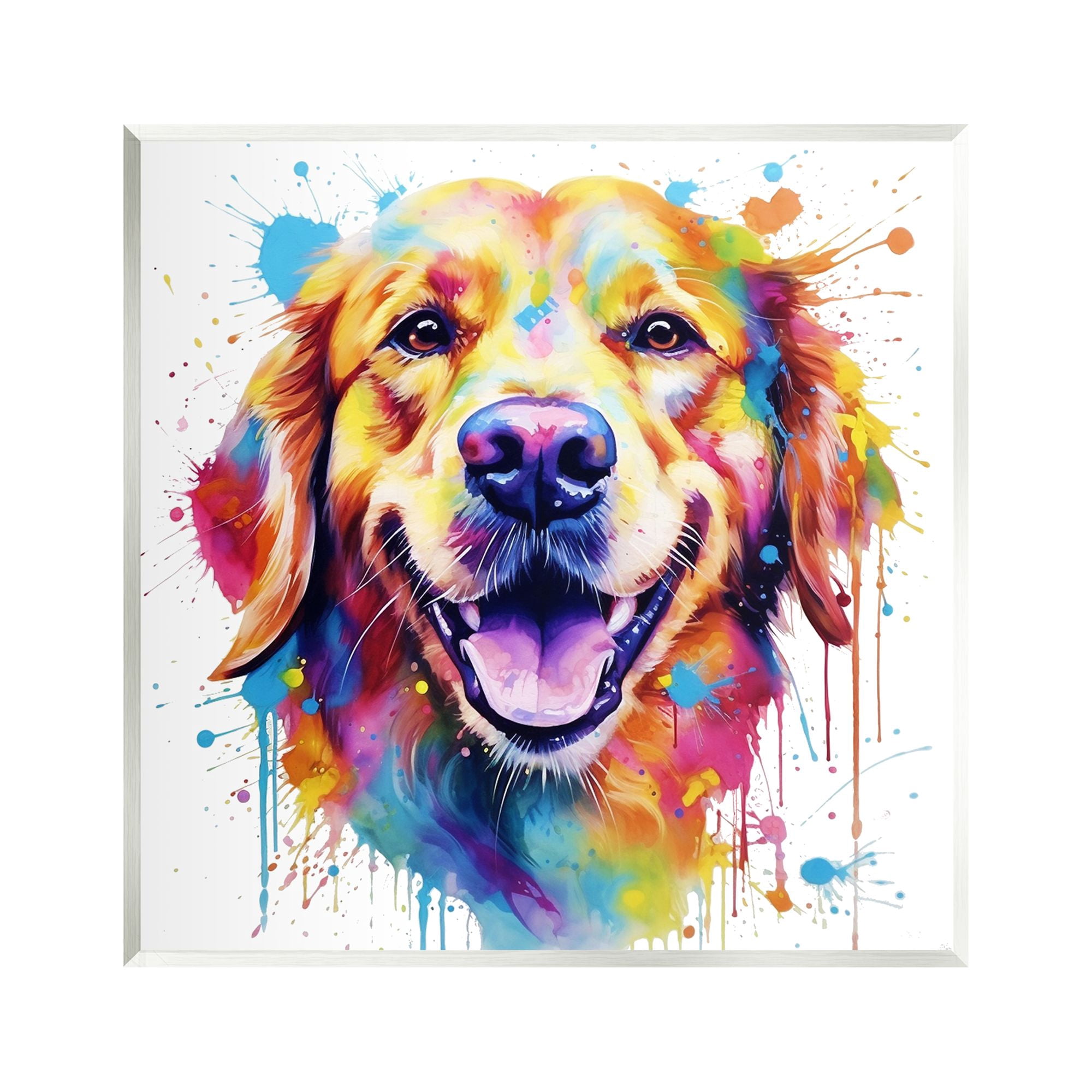 Stupell Industries Happy Dog Paint Drip Animals & Insects Painting Unframed Art Print Wall Art, 12 x 12
