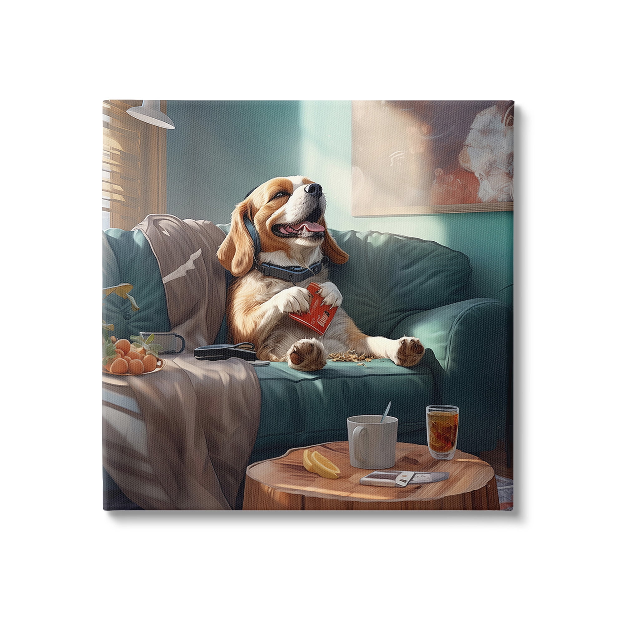 Stupell Industries Happy Dog on Couch Animals & Insects Painting Gallery Wrapped Canvas Art Print Wall Art, 30 x 30