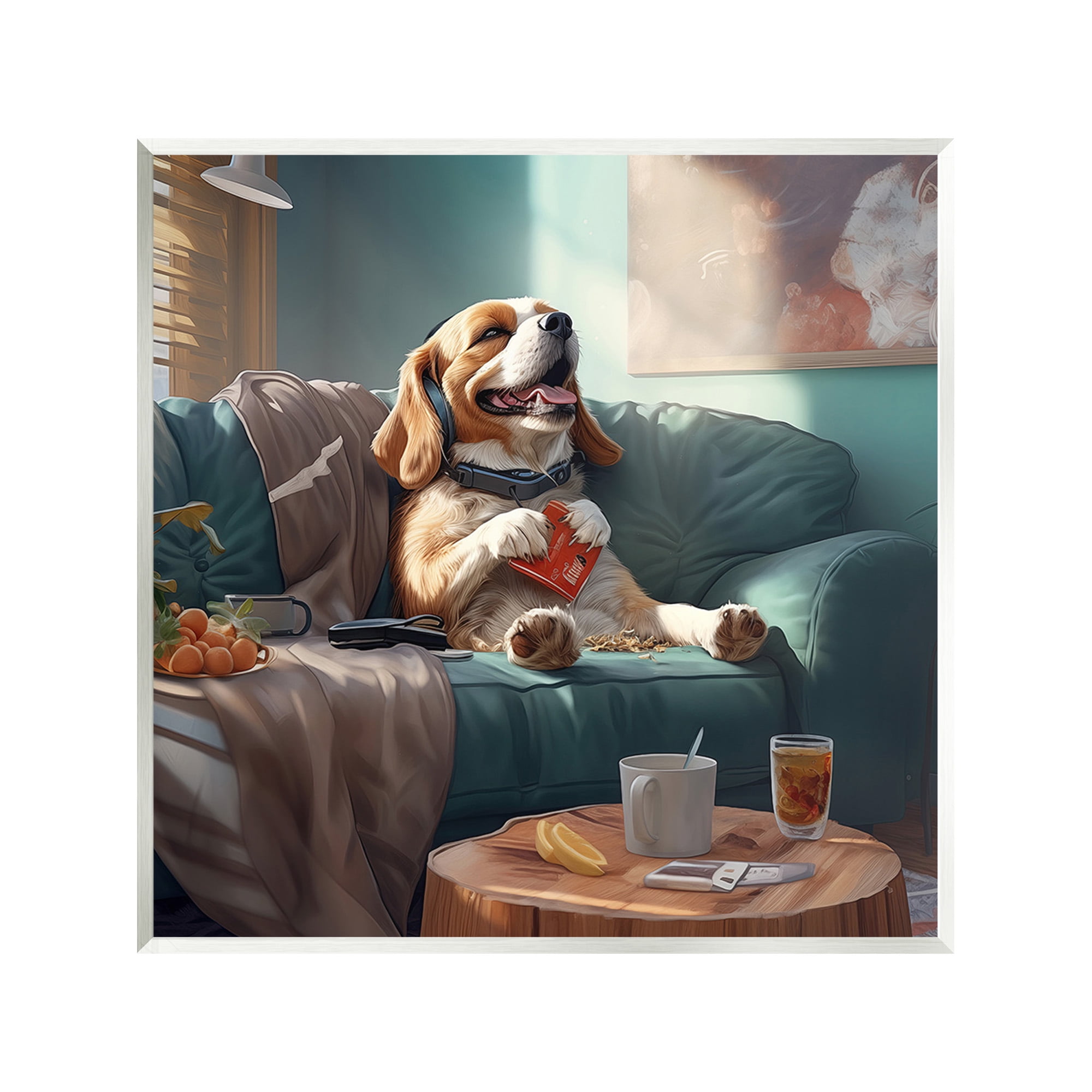 Stupell Industries Happy Dog on Couch Animals & Insects Painting Unframed Art Print Wall Art, 12 x 12