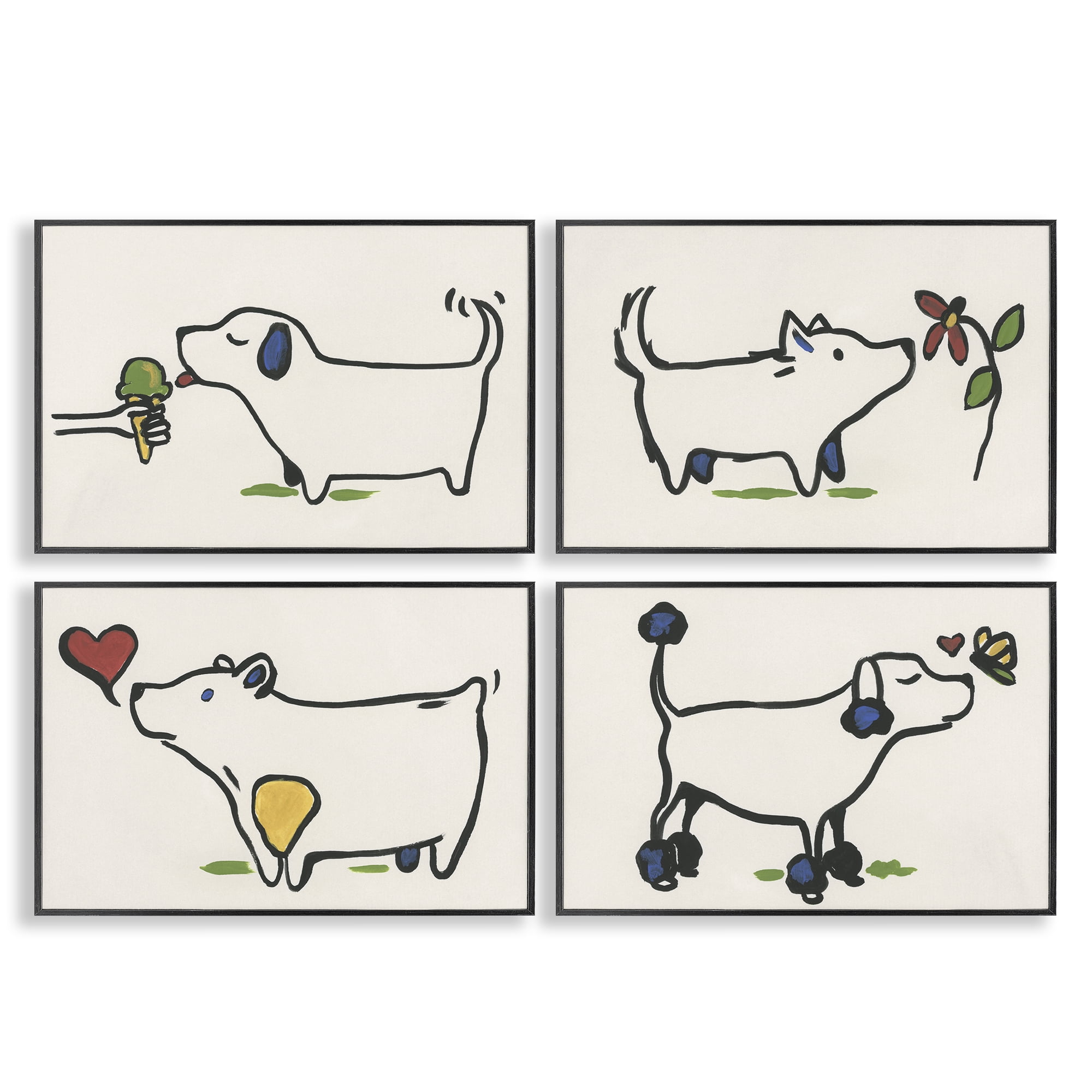 Stupell Industries Happy Doodle Animals Animals Painting Black Framed Art Print Wall Art, 18 x 12, Set of 4