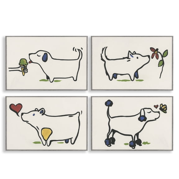 Stupell Industries Happy Doodle Animals Animals Painting Gray Framed Art Print Wall Art, 24 x 16, Set of 4