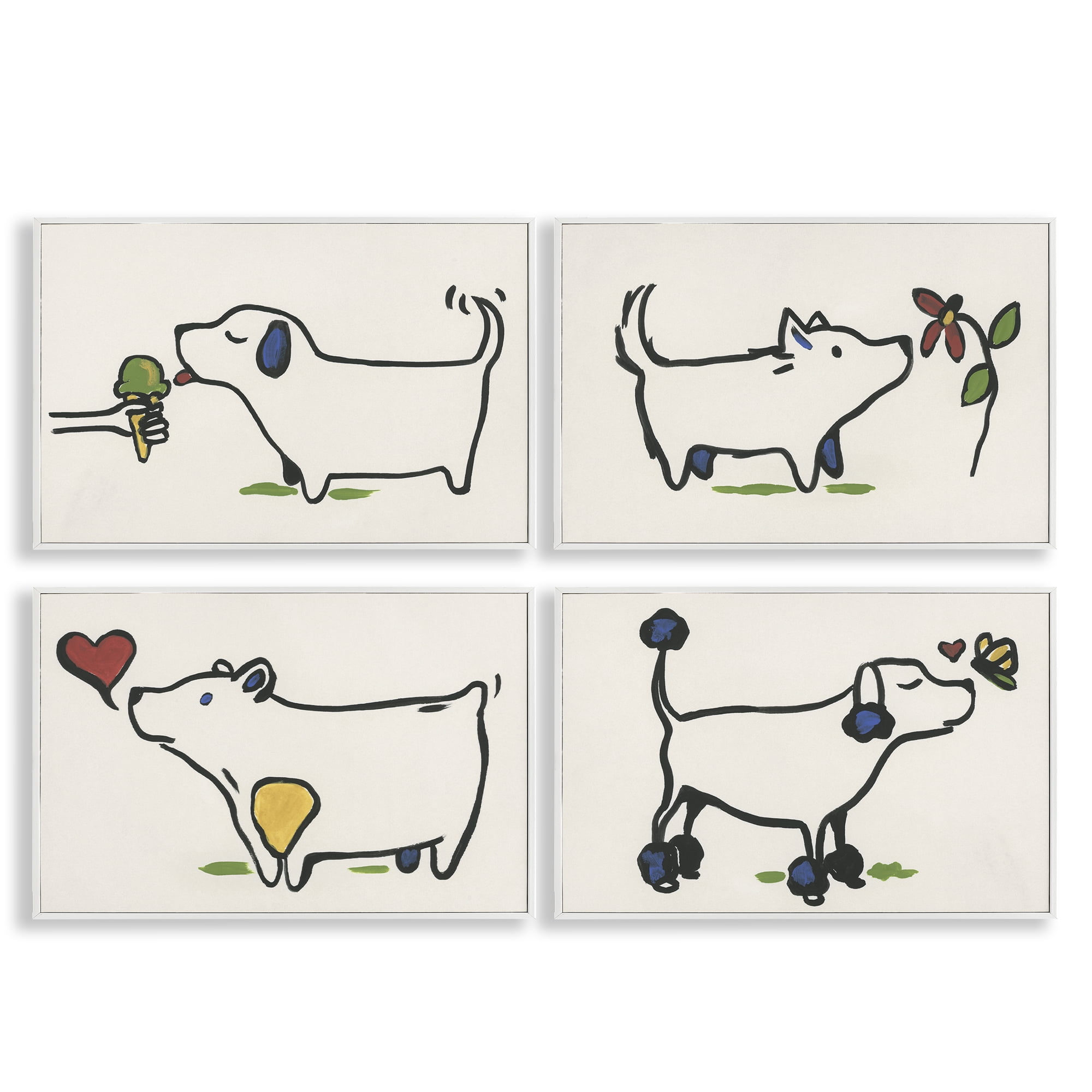 Stupell Industries Happy Doodle Animals Animals Painting White Framed Art Print Wall Art, 24 x 16, Set of 4