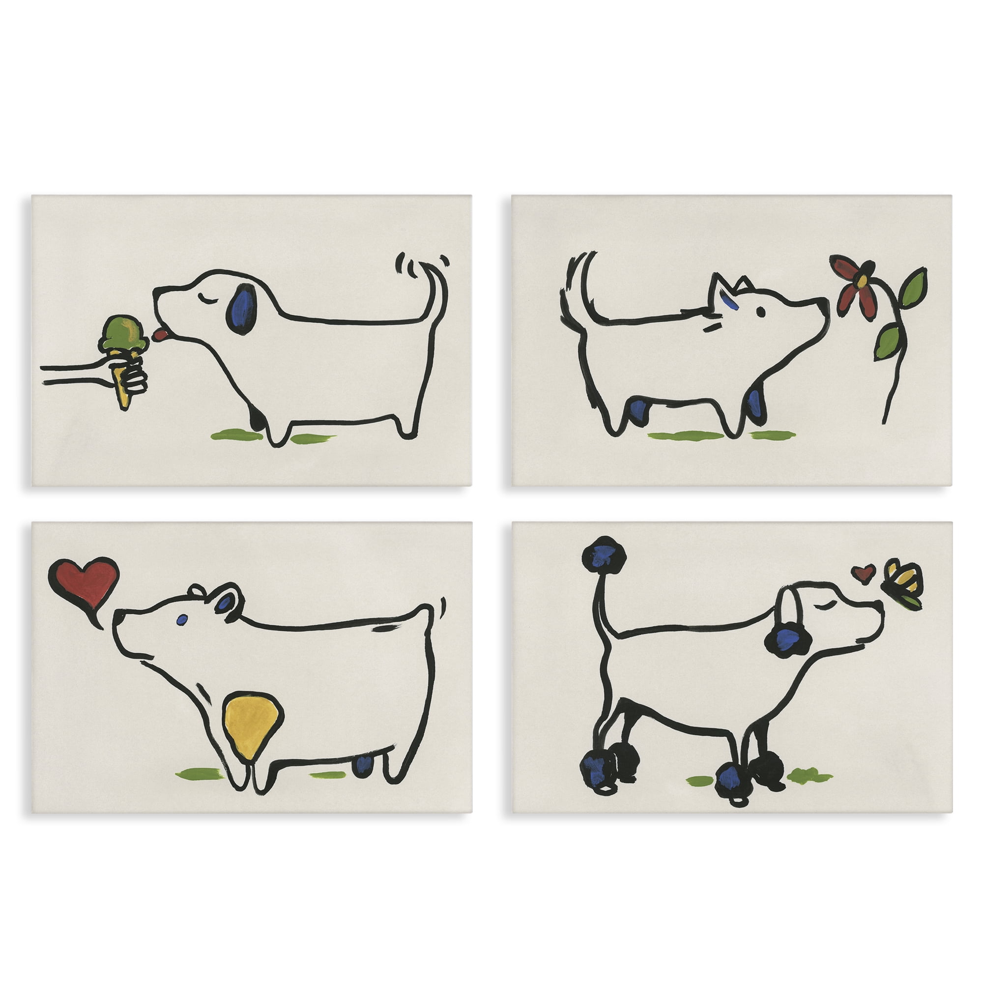 Stupell Industries Happy Doodle Animals Animals Painting Wrapped Canvas Art Print Wall Art, 24 x 16, Set of 4