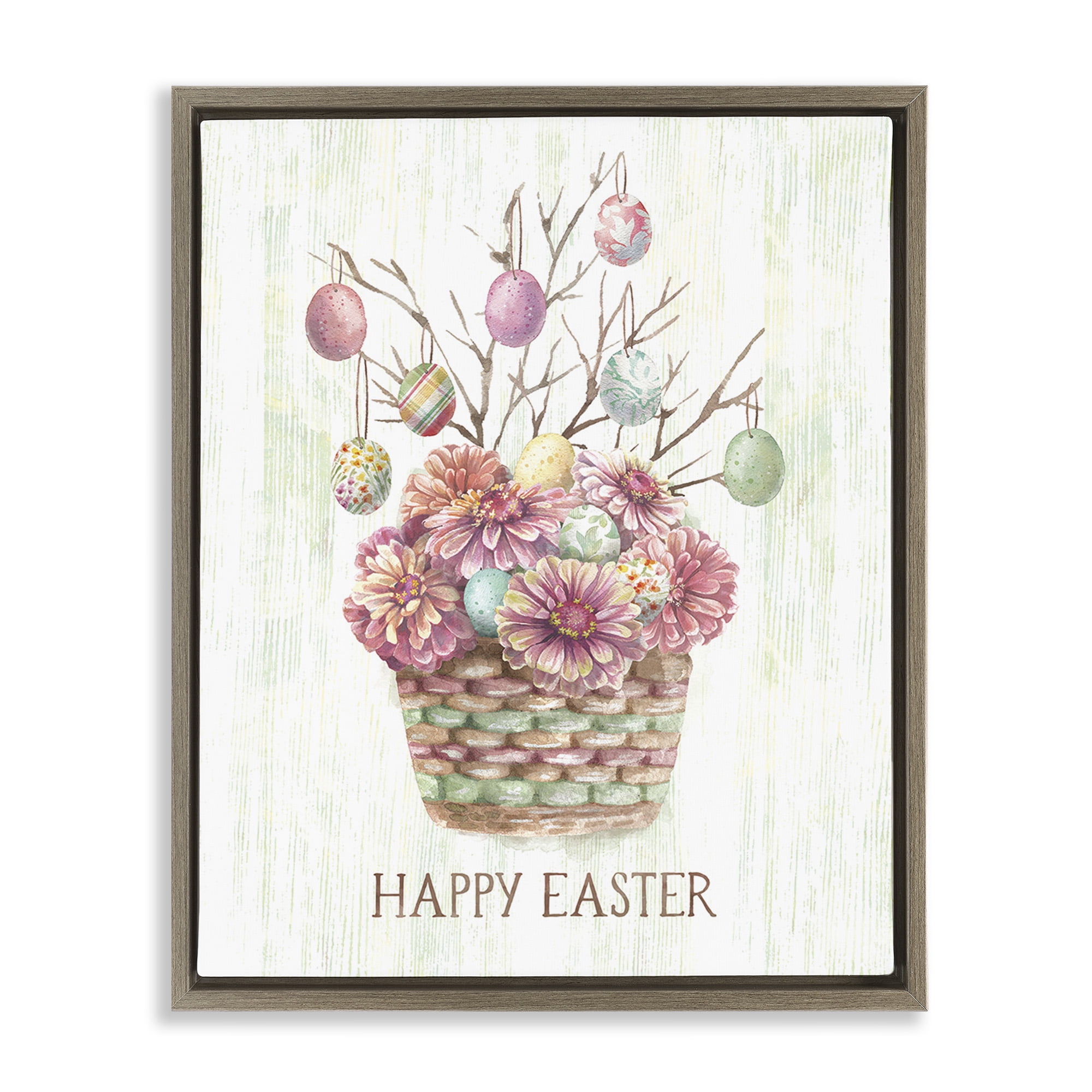 Happy Easter Bouquet Brown Floating Frame Canvas Art, 25 x 31, By Courtney Morgenstern