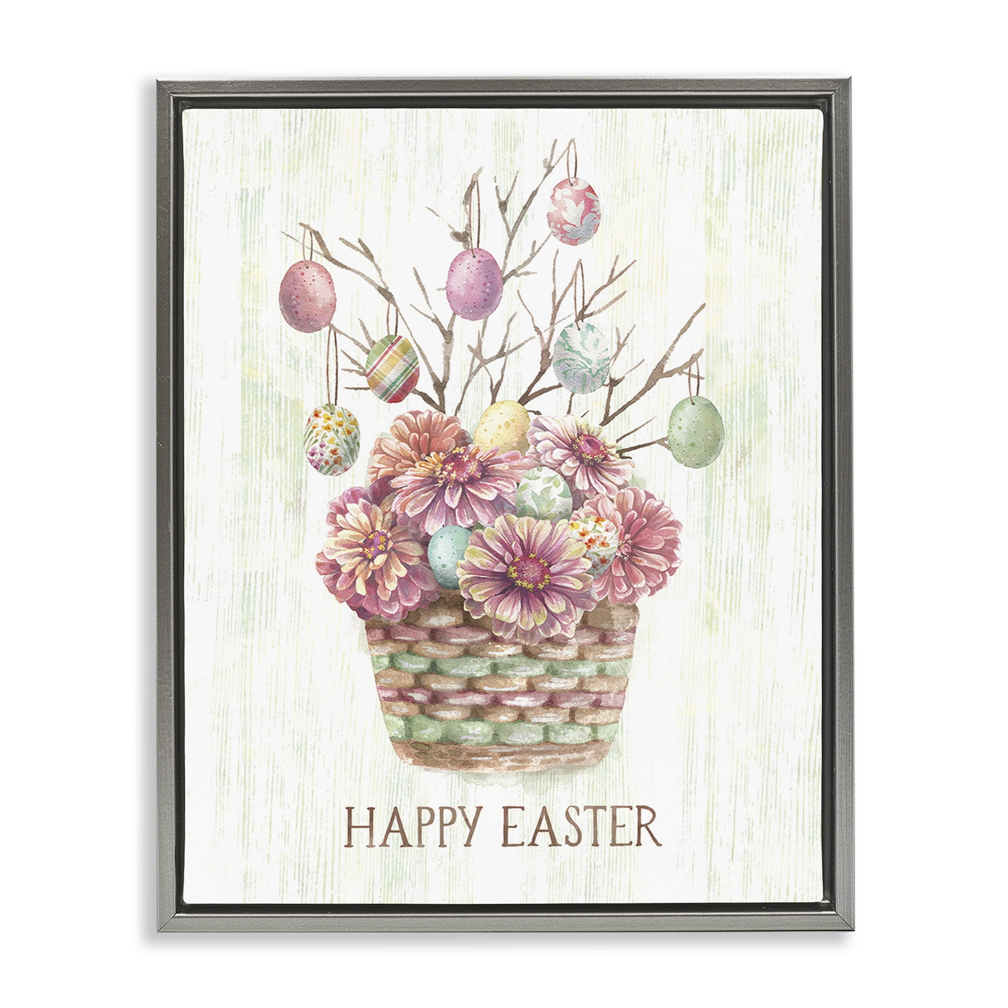 Happy Easter Bouquet Gray Floating Frame Canvas Art, 17 x 21, By Courtney Morgenstern