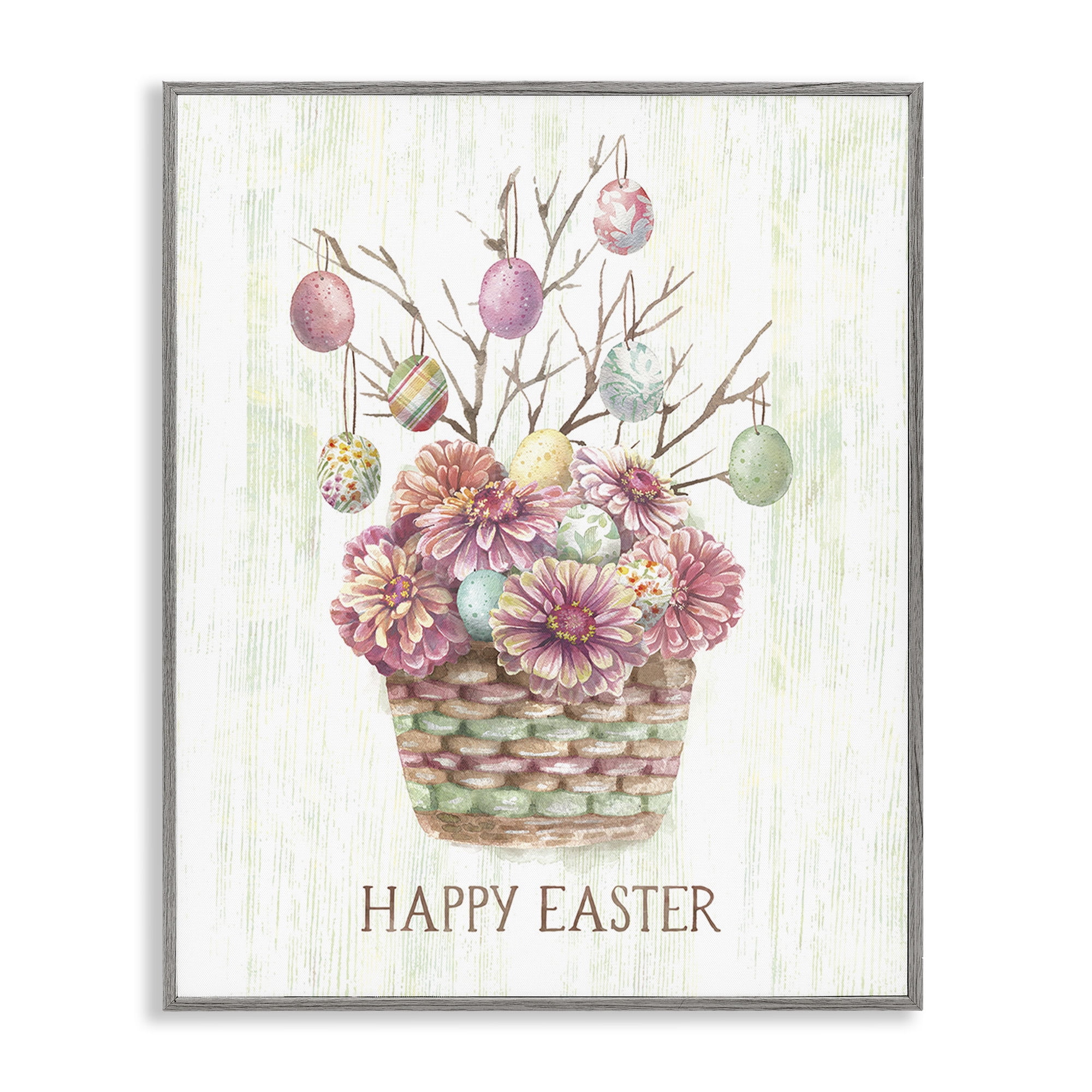 Happy Easter Bouquet Gray Framed Giclee Art, 11 x 14, By Courtney Morgenstern