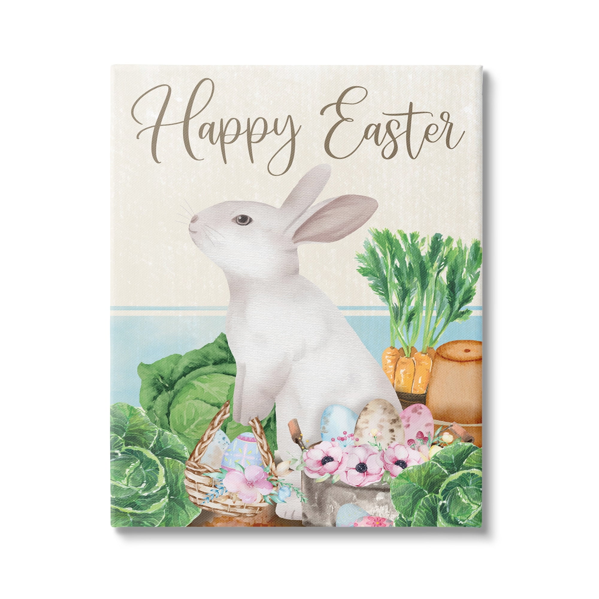 Stupell Industries Happy Easter Bunny Rabbit Greens Eggs Basket , 30 x 40, Design by ND Art
