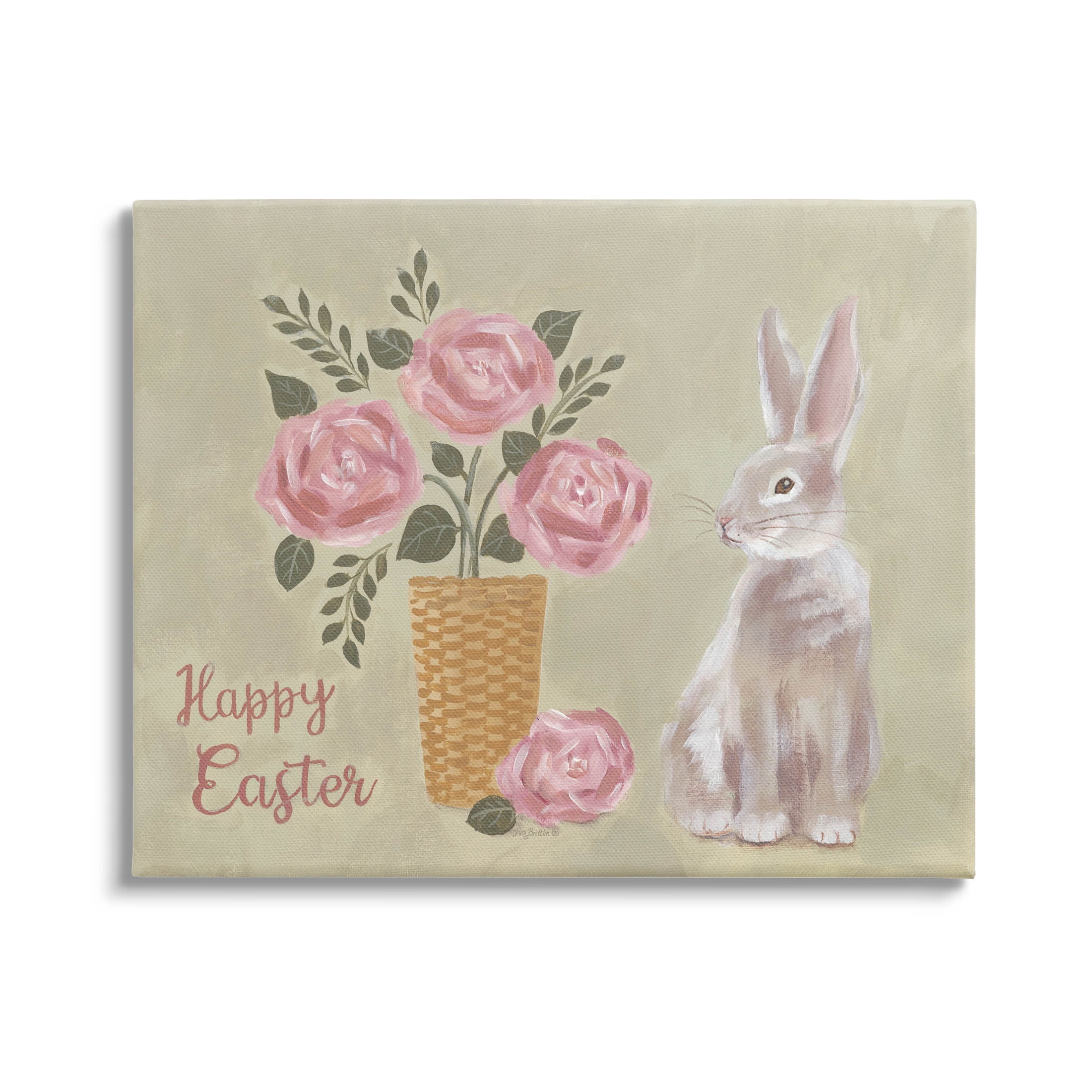 Stupell Industries Happy Easter Bunny Rose Bouquet Graphic Art Gallery Wrapped Canvas Print Wall Art, Design by Pam Britton