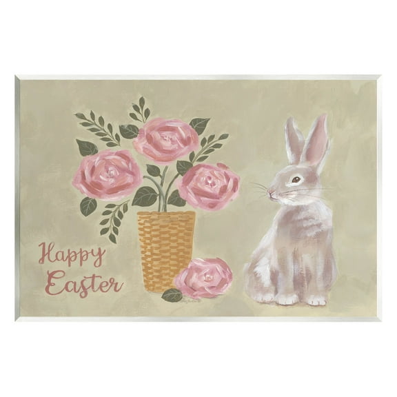 Stupell Industries Happy Easter Bunny Rose Bouquet Graphic Art Unframed Art Print Wall Art, Design by Pam Britton