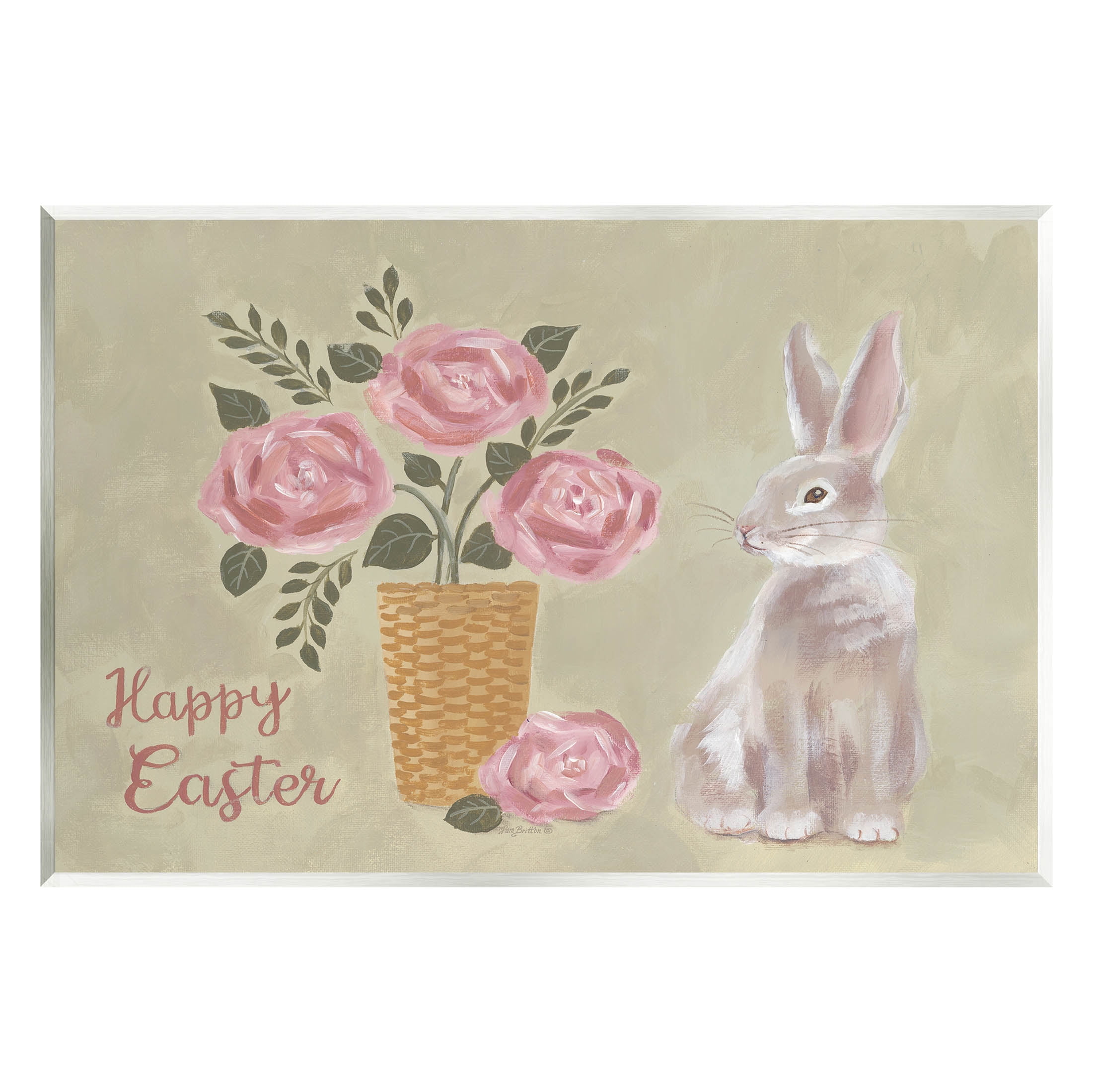 Stupell Industries Happy Easter Bunny Rose Bouquet Graphic Art Unframed Art Print Wall Art, Design by Pam Britton