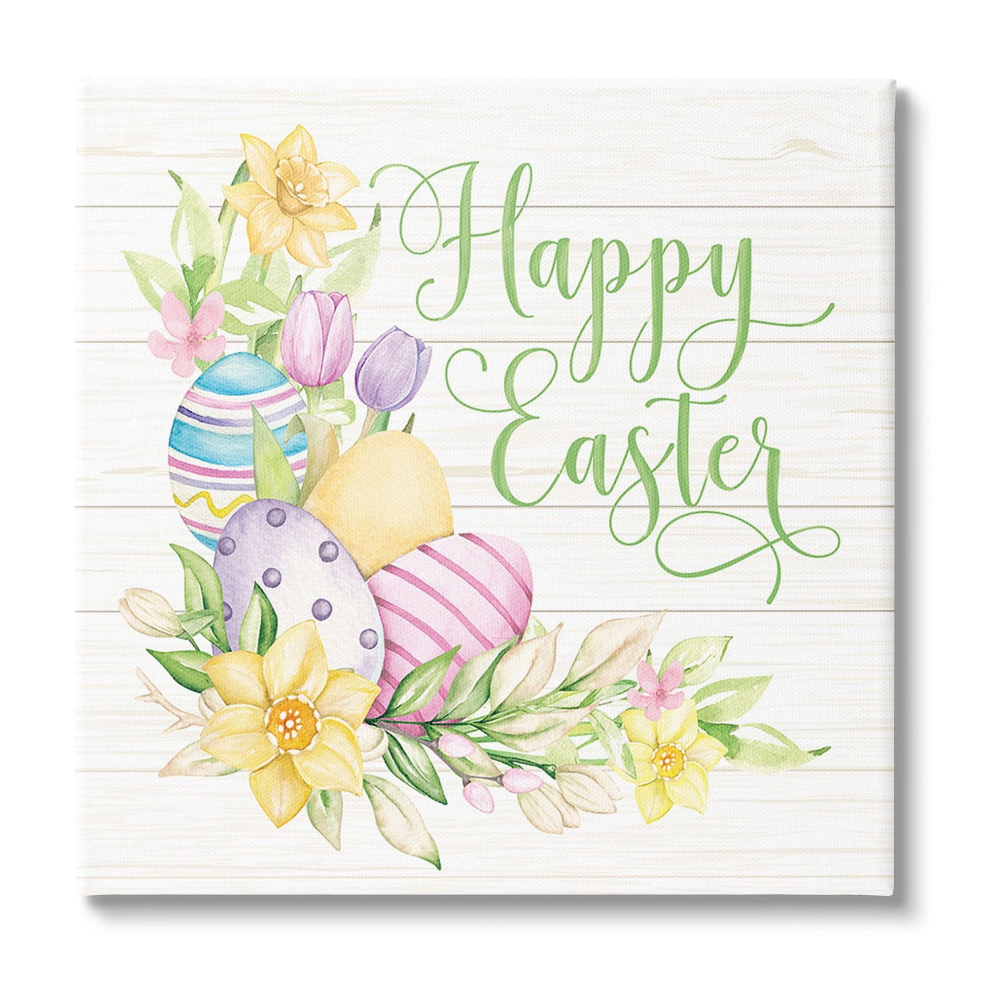Stupell Industries Happy Easter Daffodils Holiday Painting Gallery Wrapped Canvas Art Print Wall Art, 24 x 24