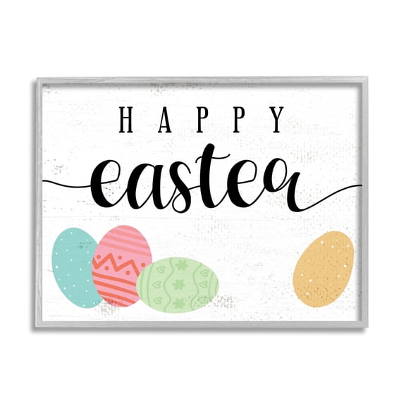 Stupell Industries Happy Easter Greeting Fun Pattern Spring Holiday Eggs, 20 x 16, Design by Daphne Polselli