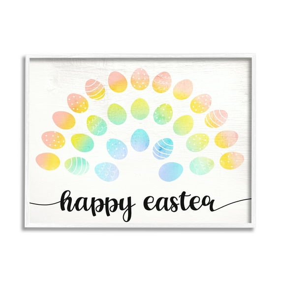 Stupell Industries Happy Easter Phrase Patterned Egg Rainbow, 14 x 11,Design by Daphne Polselli