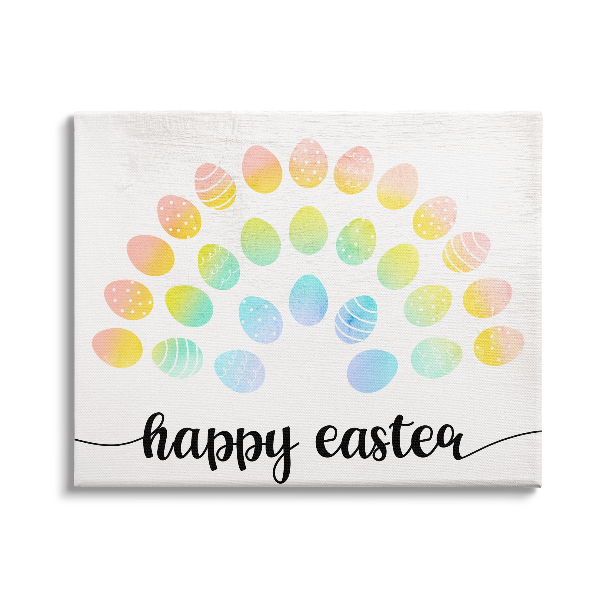 Stupell Industries Happy Easter Phrase Patterned Egg Rainbow, 48 x 36,Design by Daphne Polselli
