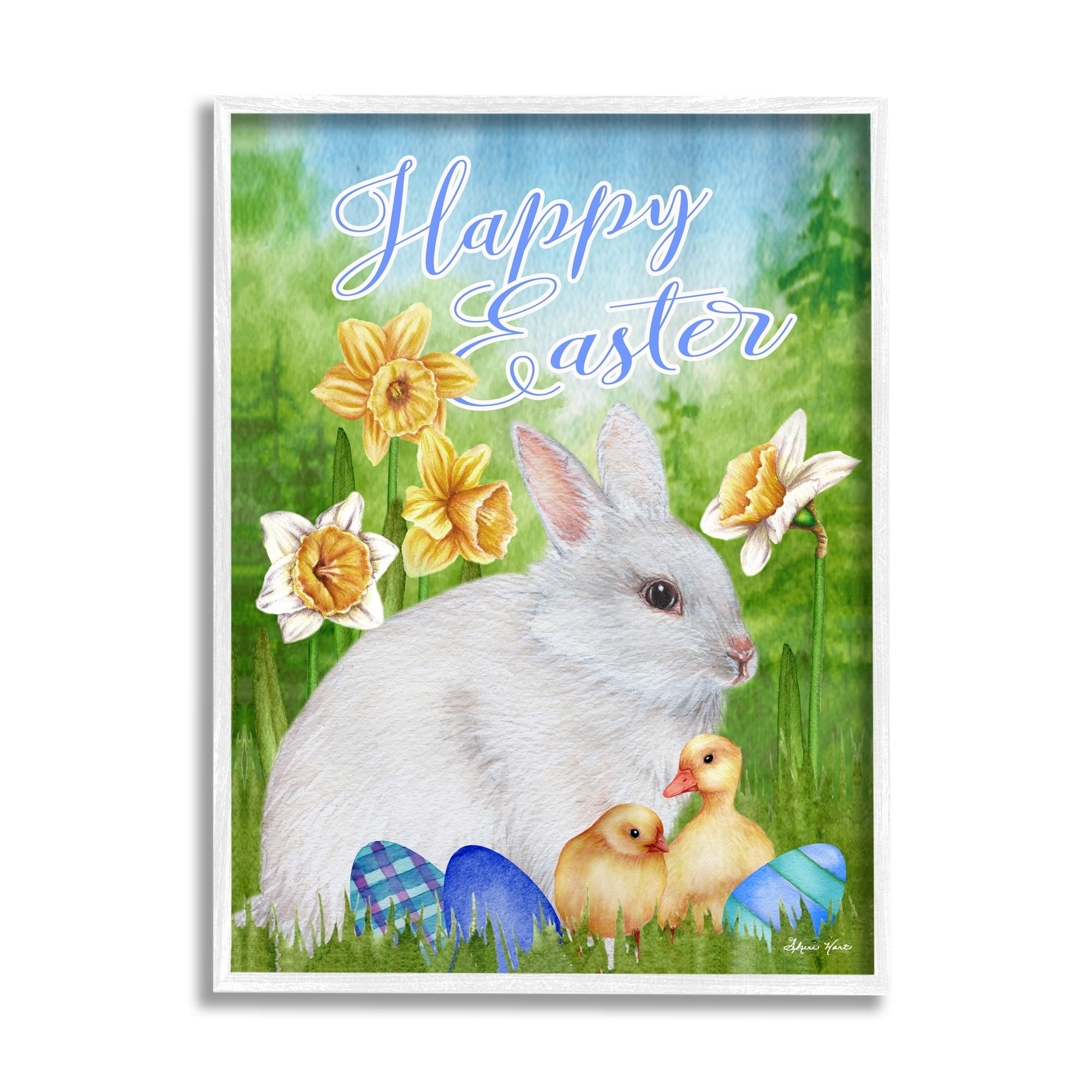 Stupell Industries Happy Easter Spring Bunny Rabbit Phrase Baby Chicks,16 x 20, Design by Sheri Hart