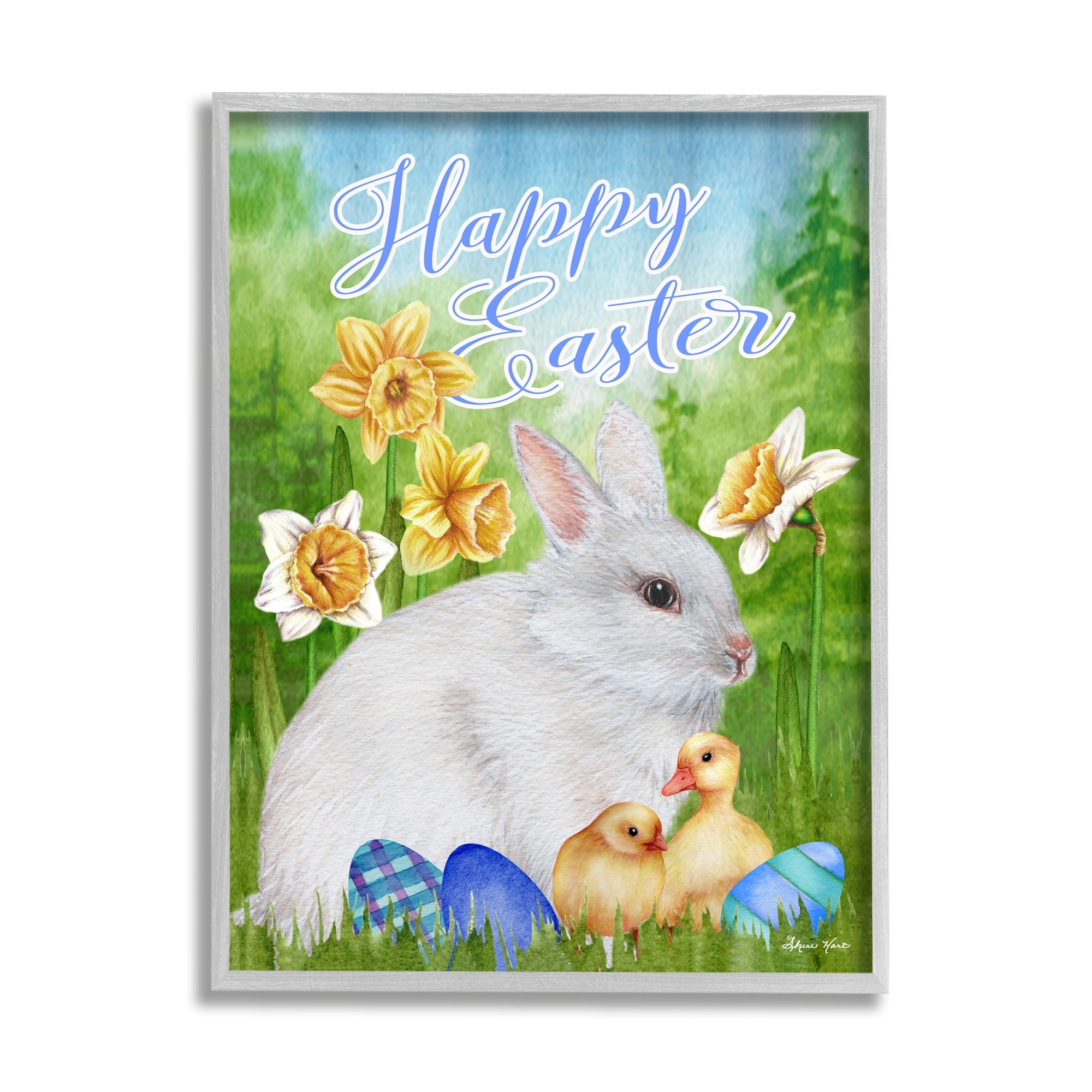 Stupell Industries Happy Easter Spring Bunny Rabbit Phrase Baby Chicks,16 x 20, Design by Sheri Hart
