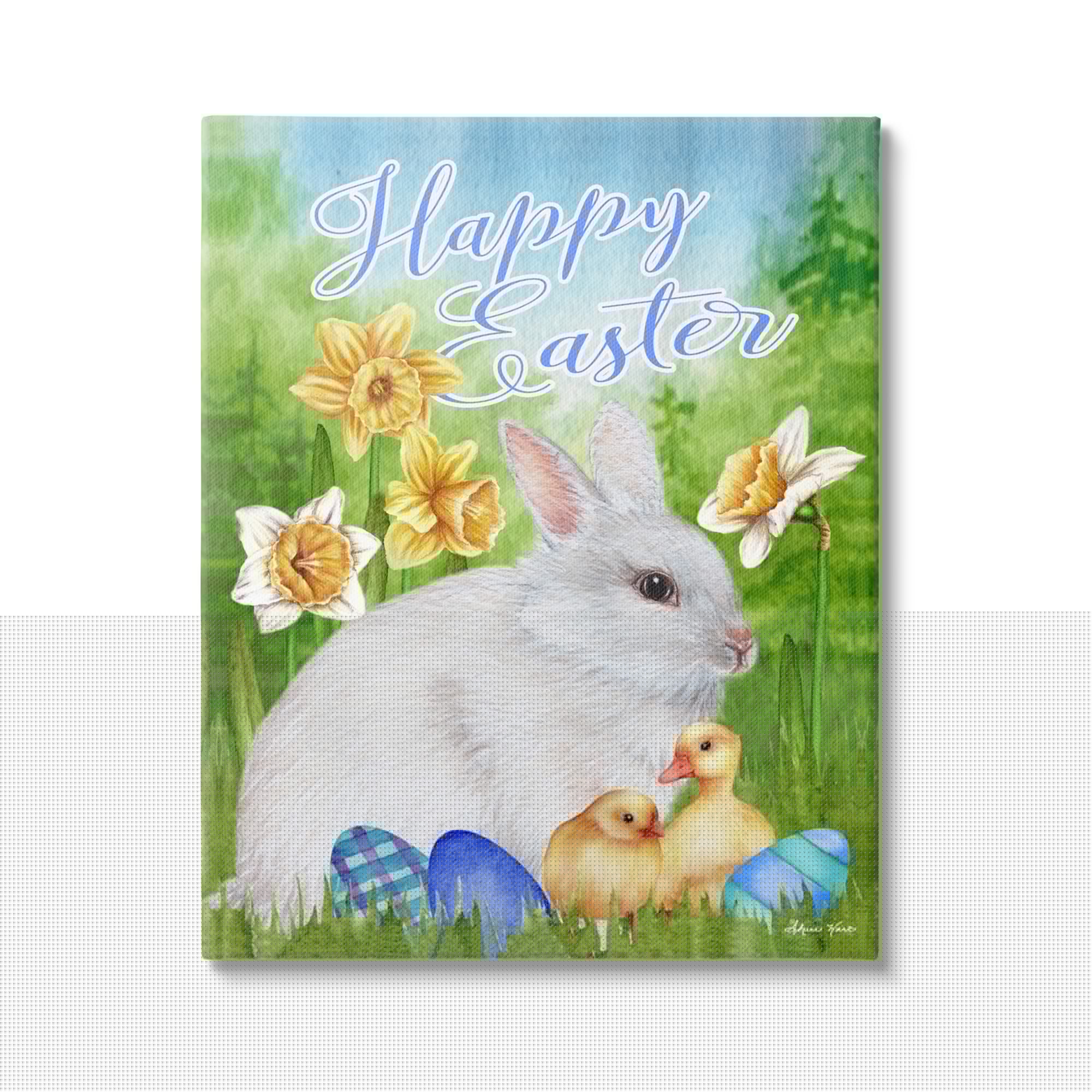 thumbnail image 1 of Stupell Industries Happy Easter Spring Bunny Rabbit Phrase Baby Chicks,24 x 30, Design by Sheri Hart, 1 of 5