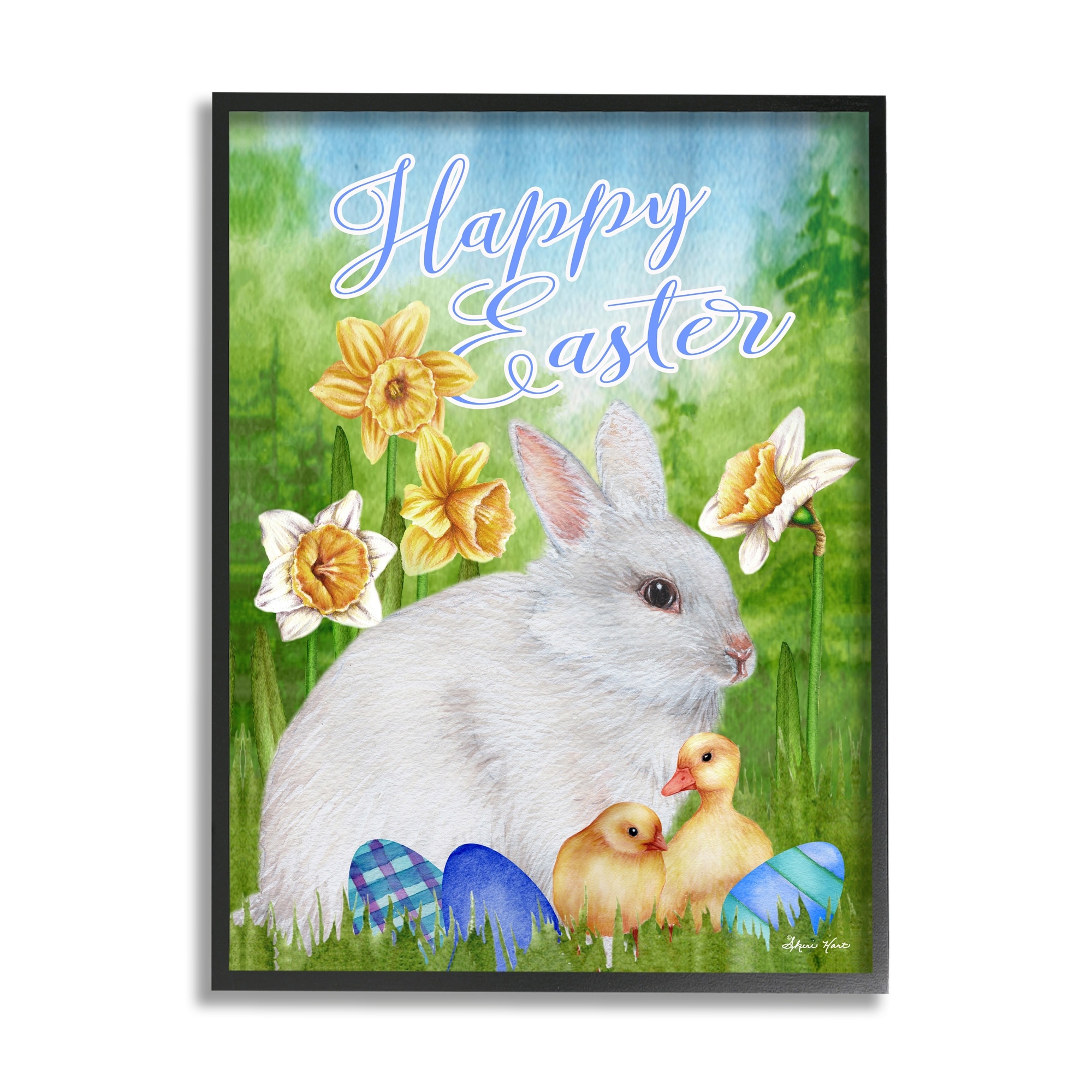 Stupell Industries Happy Easter Spring Bunny Rabbit Phrase Baby Chicks,24 x 30, Design by Sheri Hart