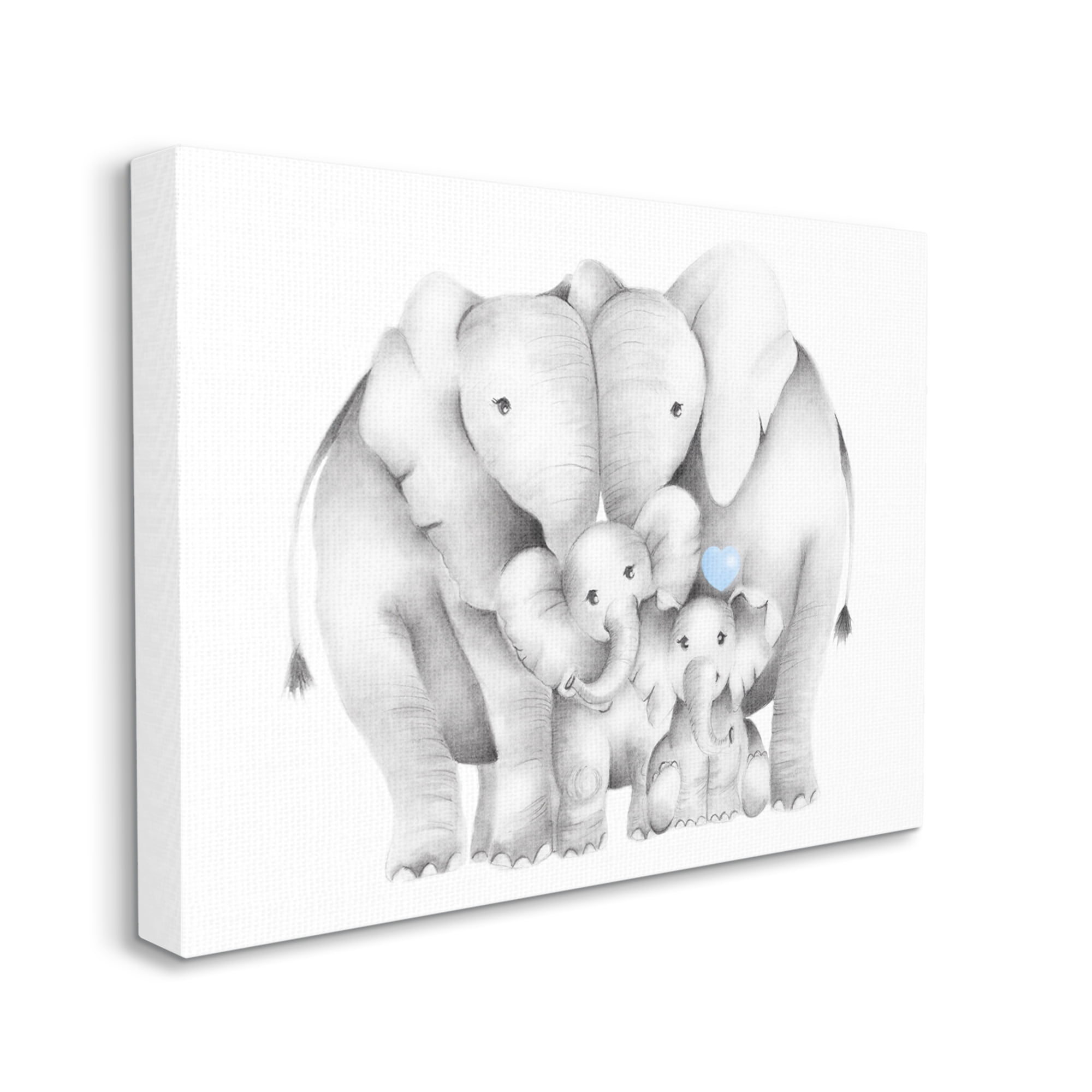 Stupell Industries Happy Elephant Family Blue Heart Pop Baby Animals, 24 x 30, Designed by Studio Q