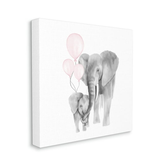 Stupell Industries Happy Elephant Family Trunk Hug Pink Balloons Animals & Insects Painting Gallery Wrapped Canvas Art Print Wall Art, 36 x 36