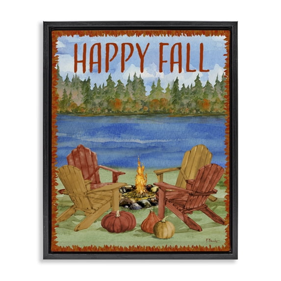 Stupell Industries Happy Fall Bonfire Holiday Painting Black Floater Framed Art Print Wall Art, 17 x 21