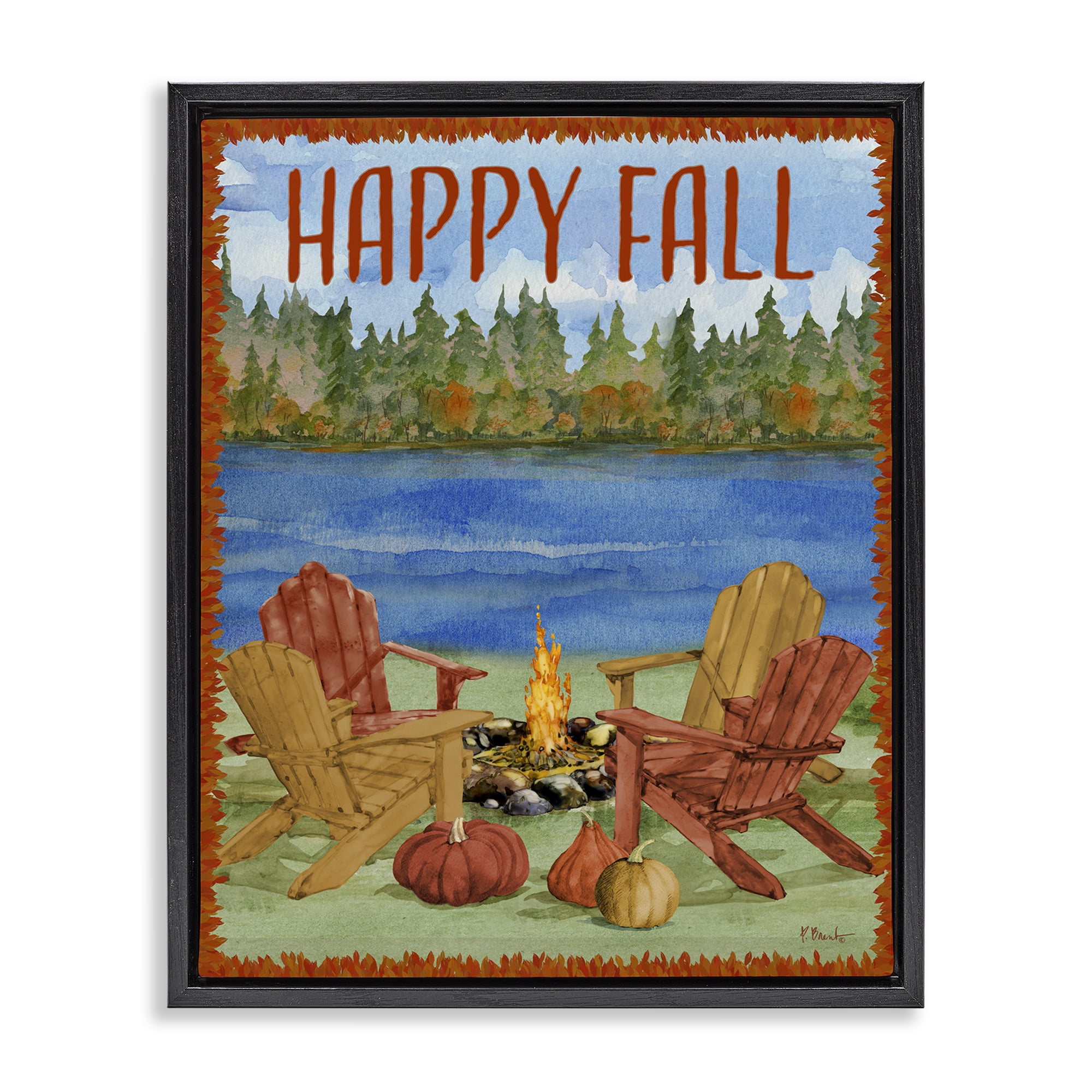 Stupell Industries Happy Fall Bonfire Holiday Painting Black Floater Framed Art Print Wall Art, 25 x 31