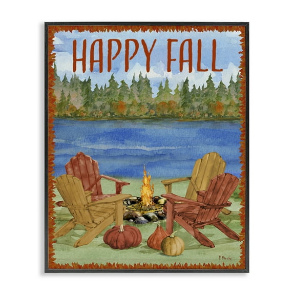 Stupell Industries Happy Fall Bonfire Holiday Painting Black Framed Art Print Wall Art, 11 x 14