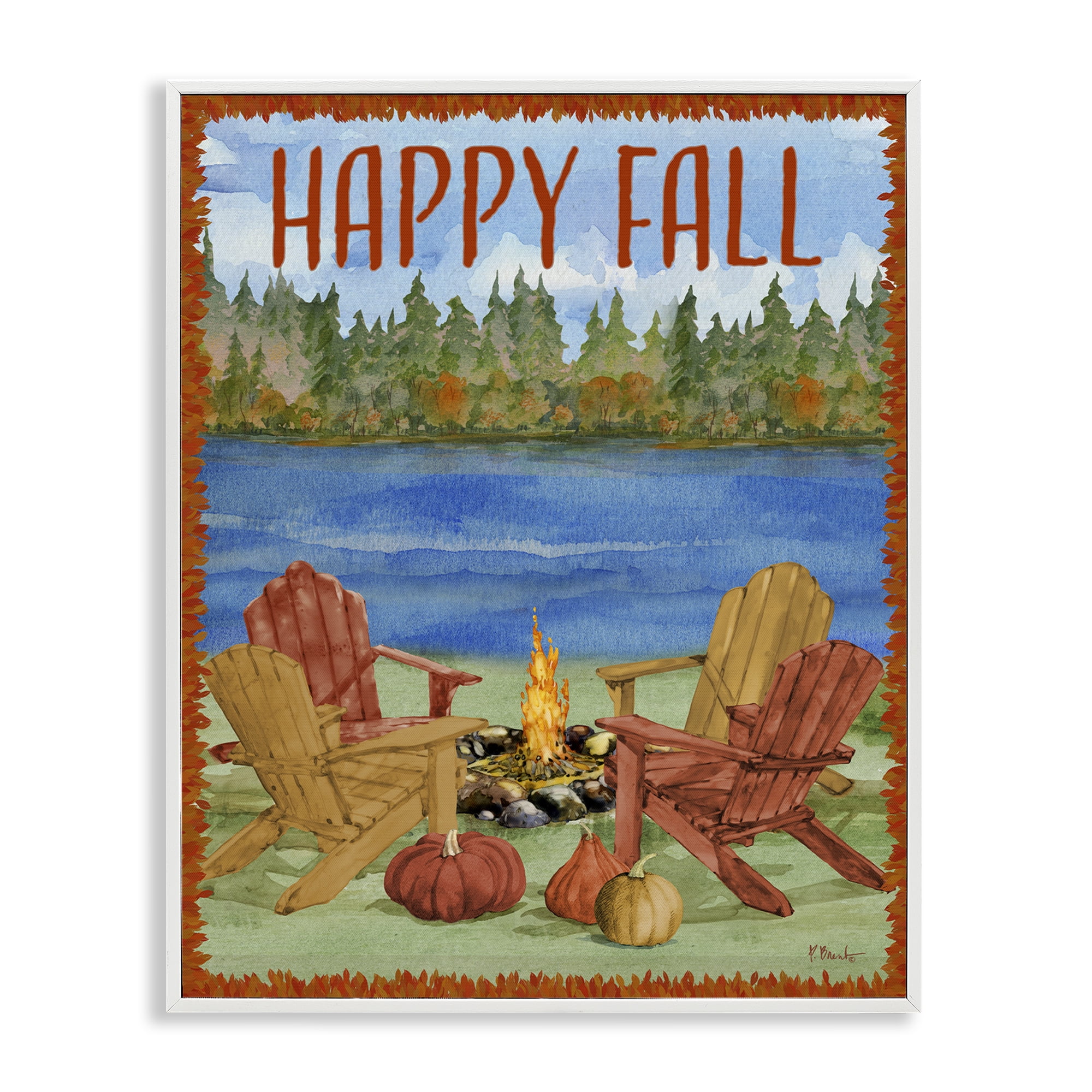 Stupell Industries Happy Fall Bonfire Holiday Painting White Framed Art Print Wall Art, 11 x 14