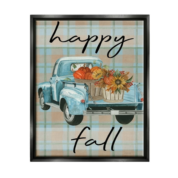 Stupell Industries Happy Fall Flower Truck Transportation Painting Black Floater Framed Art Print Wall Art, 17 x 21