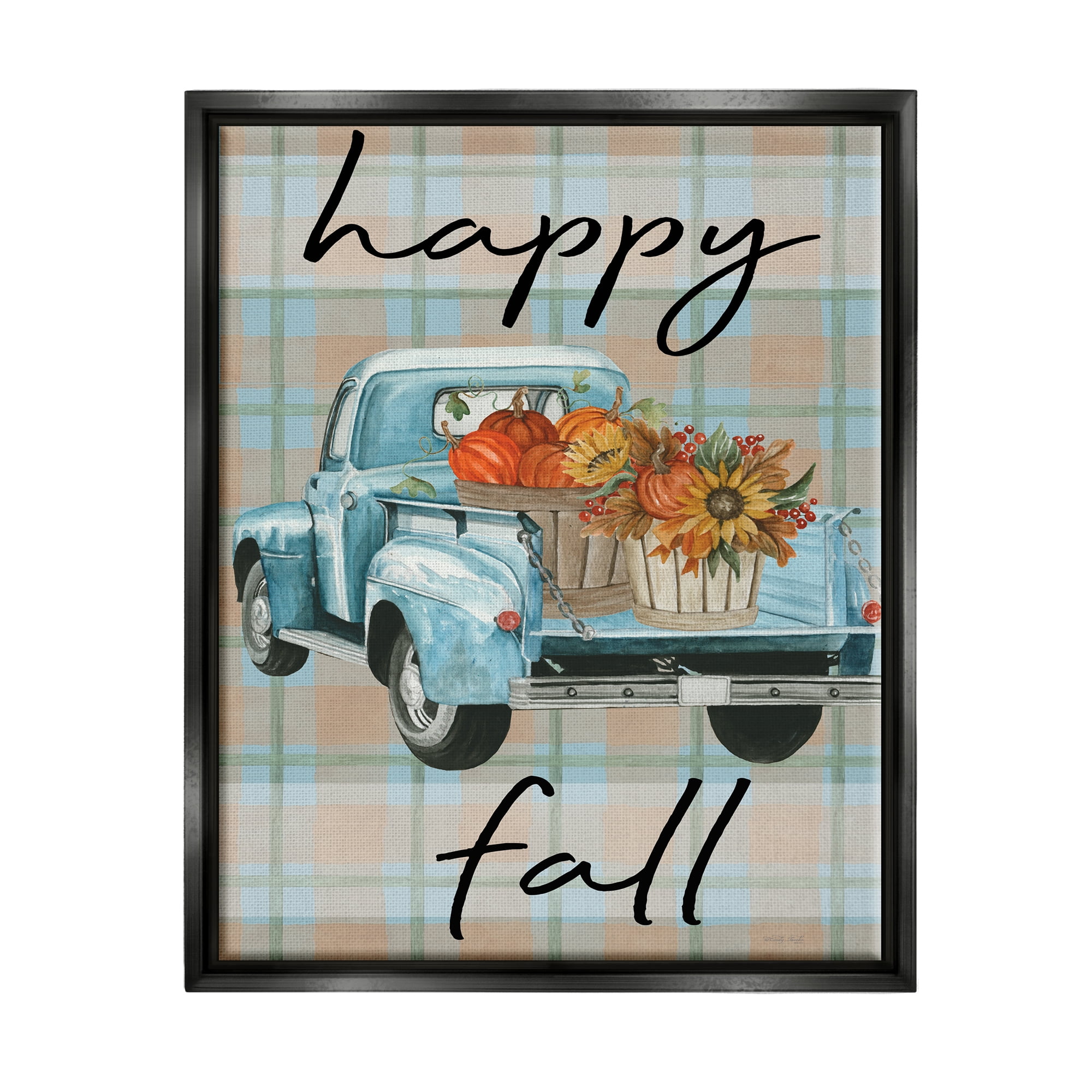 Stupell Industries Happy Fall Flower Truck Transportation Painting Black Floater Framed Art Print Wall Art, 25 x 31