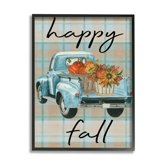 Stupell Industries Happy Fall Flower Truck Transportation Painting Black Framed Art Print Wall Art, 11 x 14