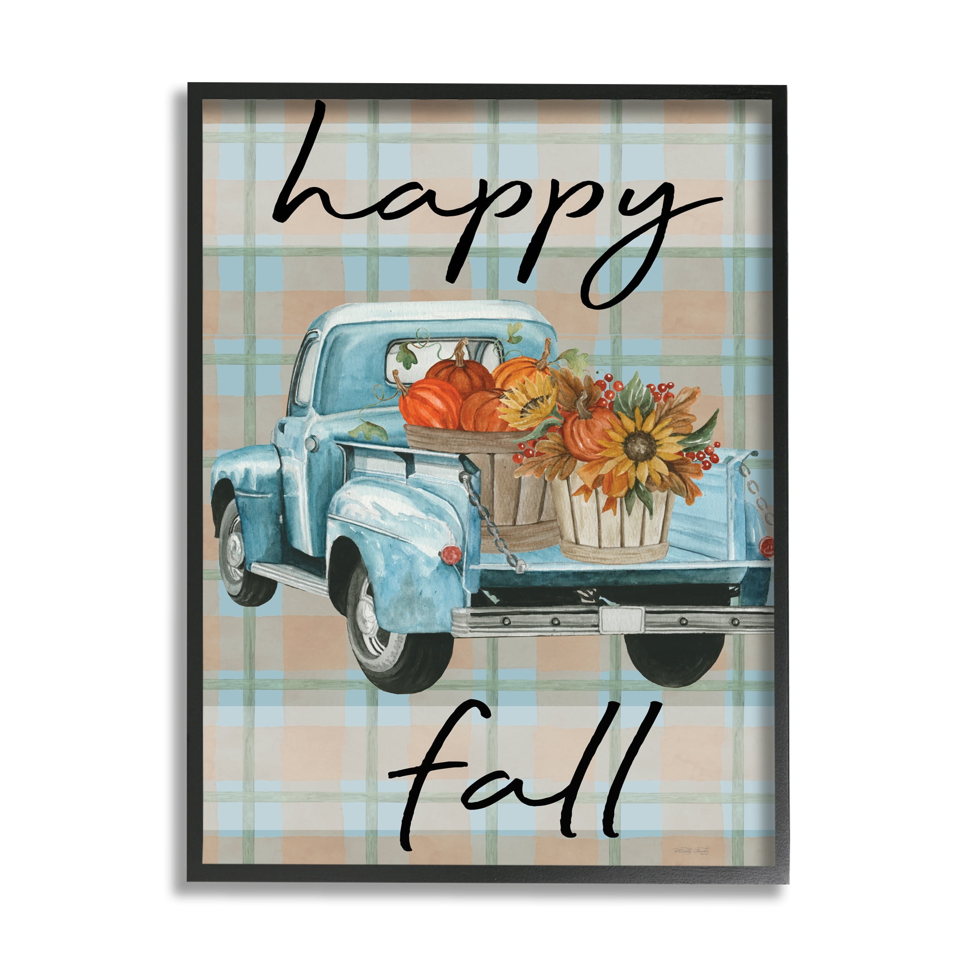 Stupell Industries Happy Fall Flower Truck Transportation Painting Black Framed Art Print Wall Art, 16 x 20