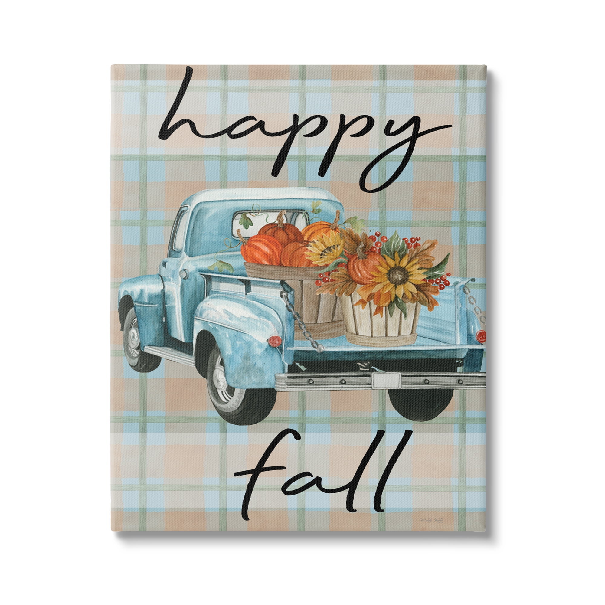 Stupell Industries Happy Fall Flower Truck Transportation Painting Gallery Wrapped Canvas Print Wall Art, 36 x 48