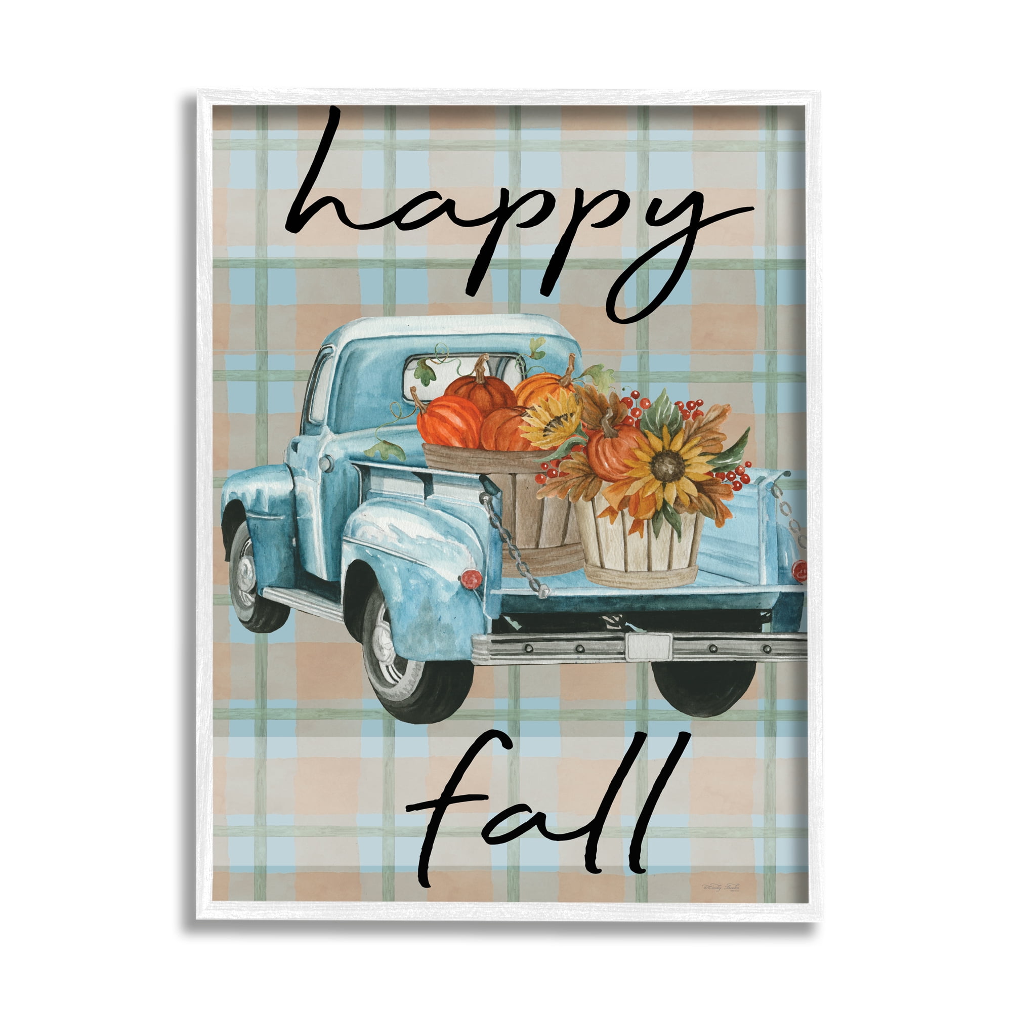 Stupell Industries Happy Fall Flower Truck Transportation Painting White Framed Art Print Wall Art, 24 x 30