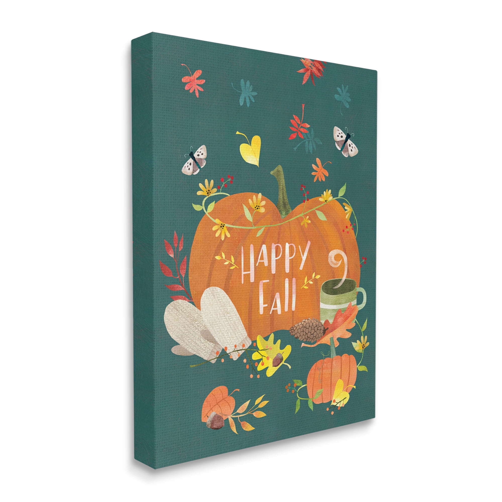 Stupell Industries Happy Fall Greeting Plump Orange Pumpkin Festive Moths, 24 x 30, Designed by Laura Watson