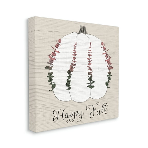 Stupell Industries Happy Fall Ombre Eucalyptus Pumpkin Harvest Canvas Wall Art, 24 x 24, Design by Daphne Polselli