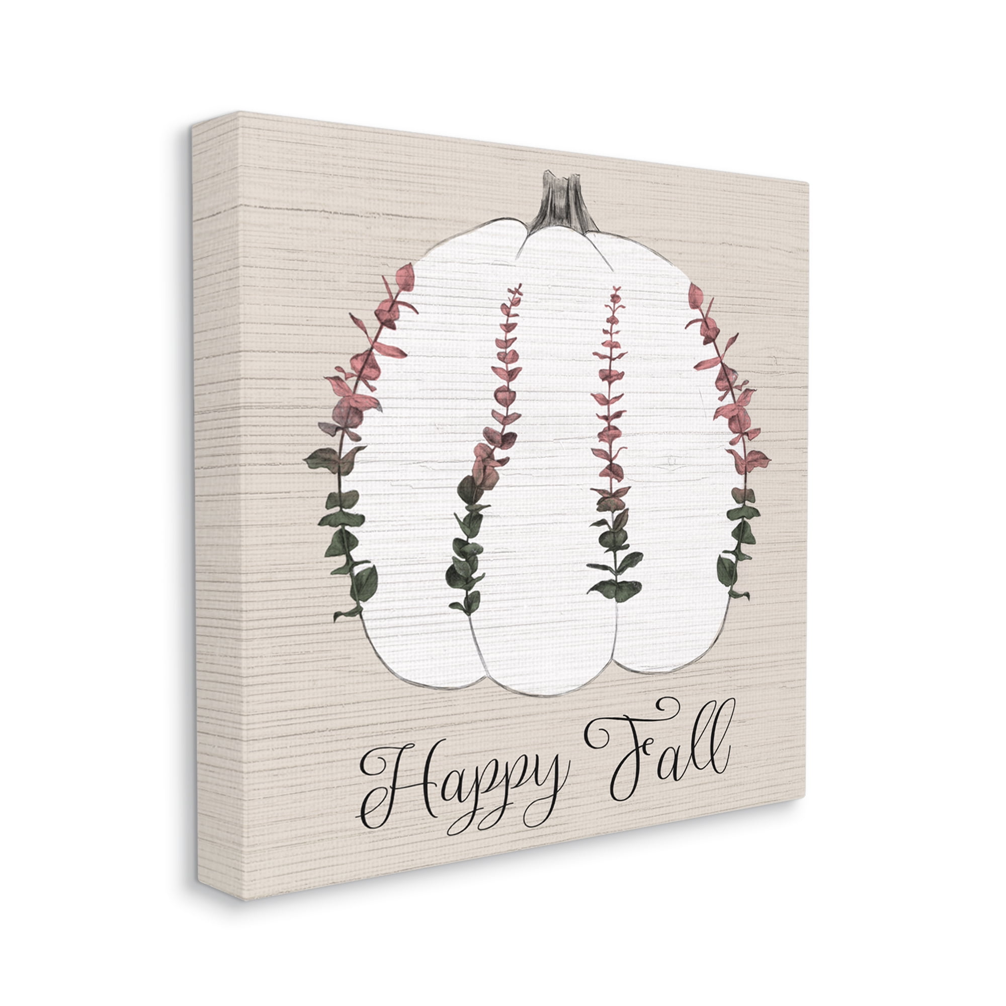 Stupell Industries Happy Fall Ombre Eucalyptus Pumpkin Harvest Canvas Wall Art, 30 x 30, Design by Daphne Polselli