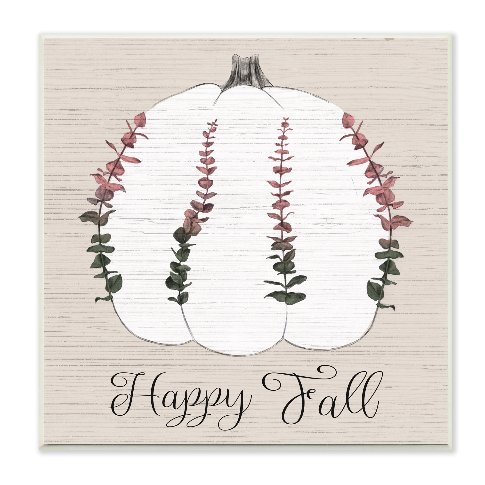 Stupell Industries Happy Fall Ombre Eucalyptus Pumpkin Harvest Wall Plaque, 12 x 12, Design by Daphne Polselli