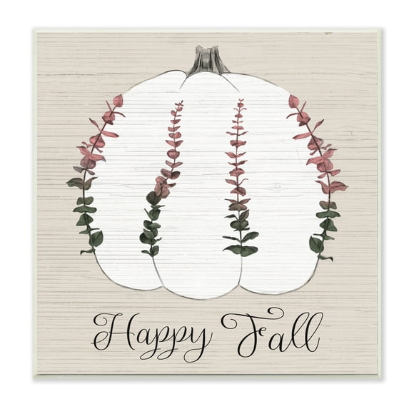Stupell Industries Happy Fall Ombre Eucalyptus Pumpkin Harvest Wall Plaque, 12 x 12, Design by Daphne Polselli